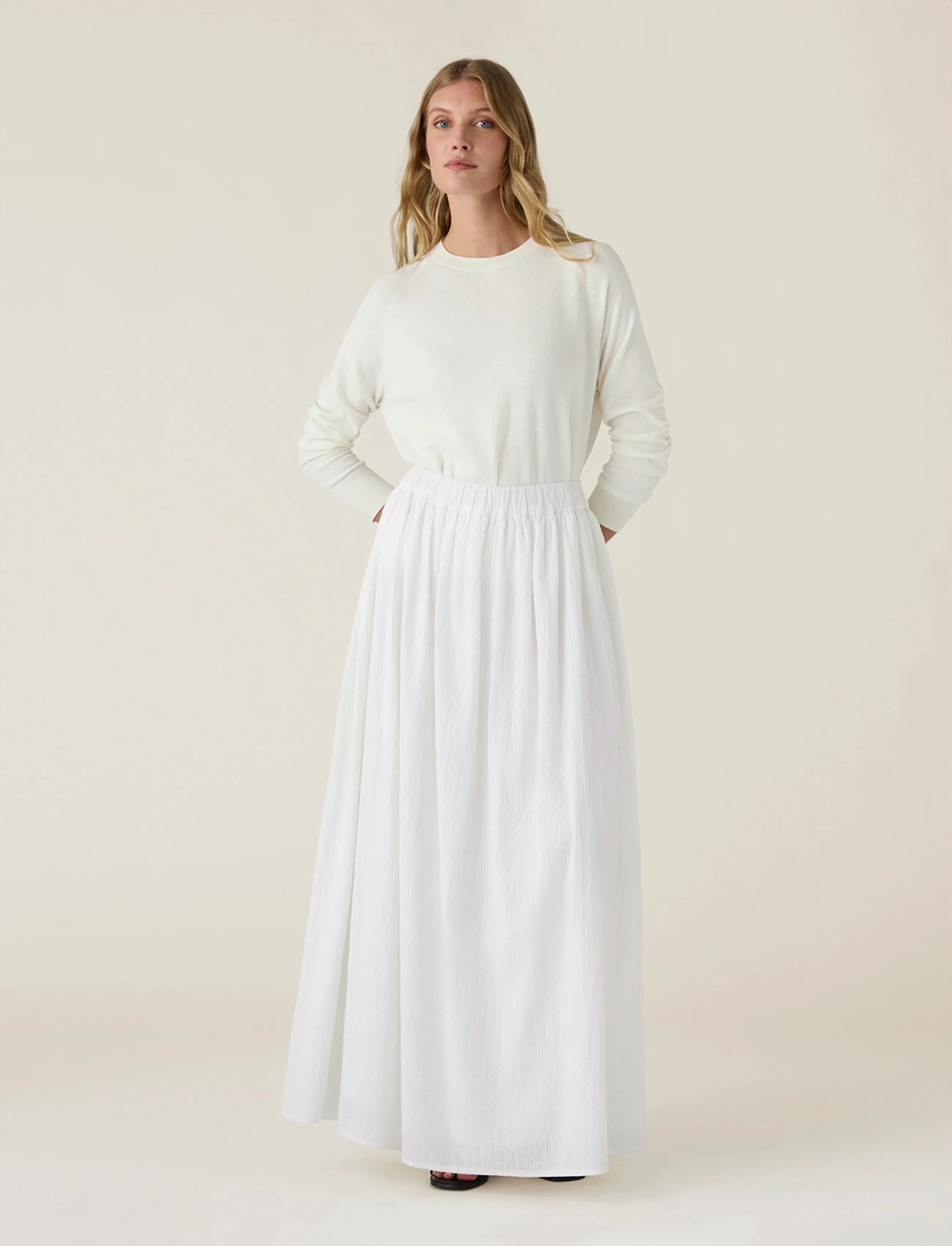 Lexington Clothing Seersucker Maxi Skirt - Spódnice - WHITE / white