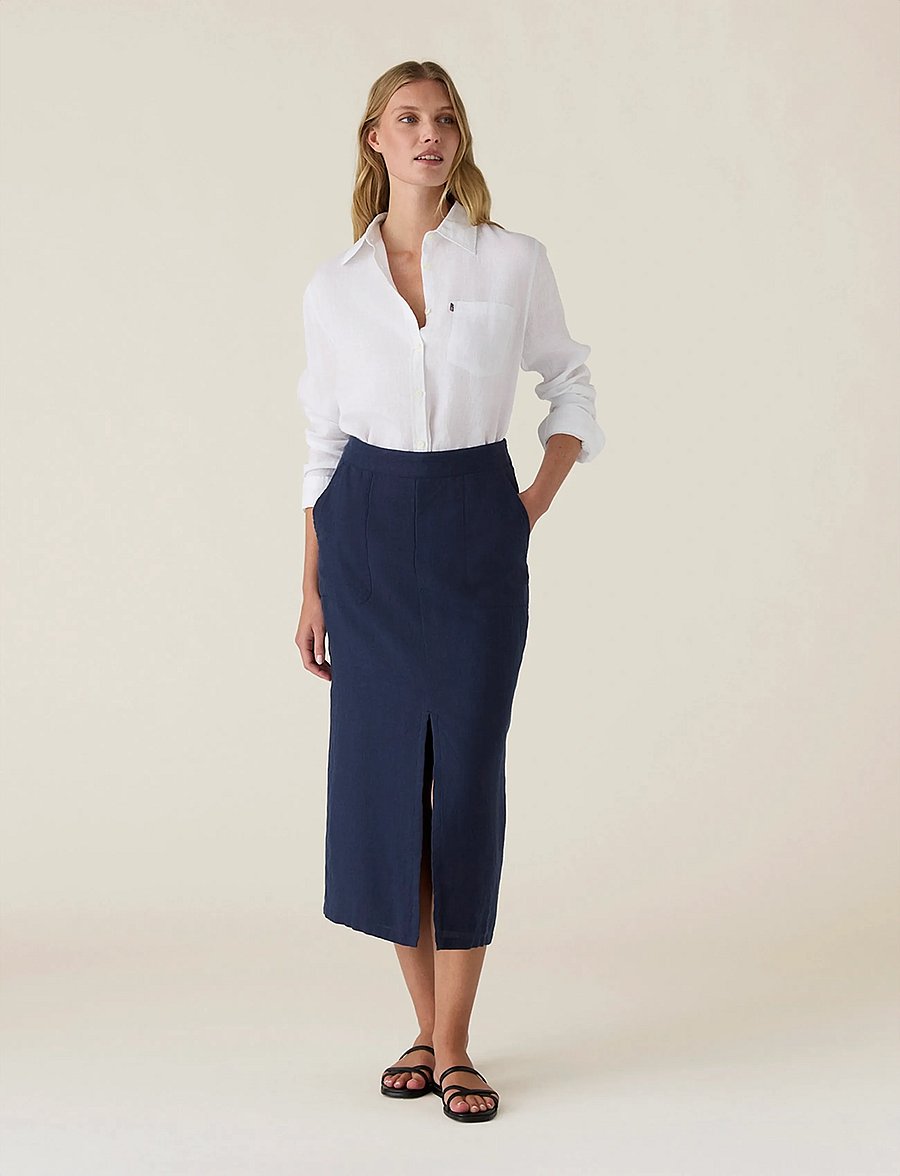 Lexington Clothing - Midi Linen Skirt - midi-röcke - navy - 0