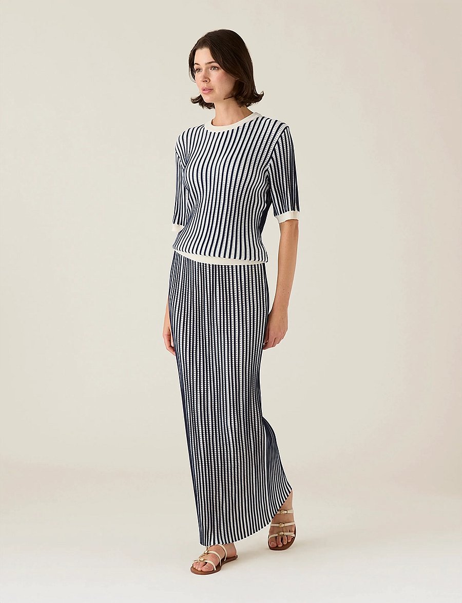 Lexington Clothing - Multi Striped Knitted Skirt - strikkede nederdele - dk blue/white stripe - 0