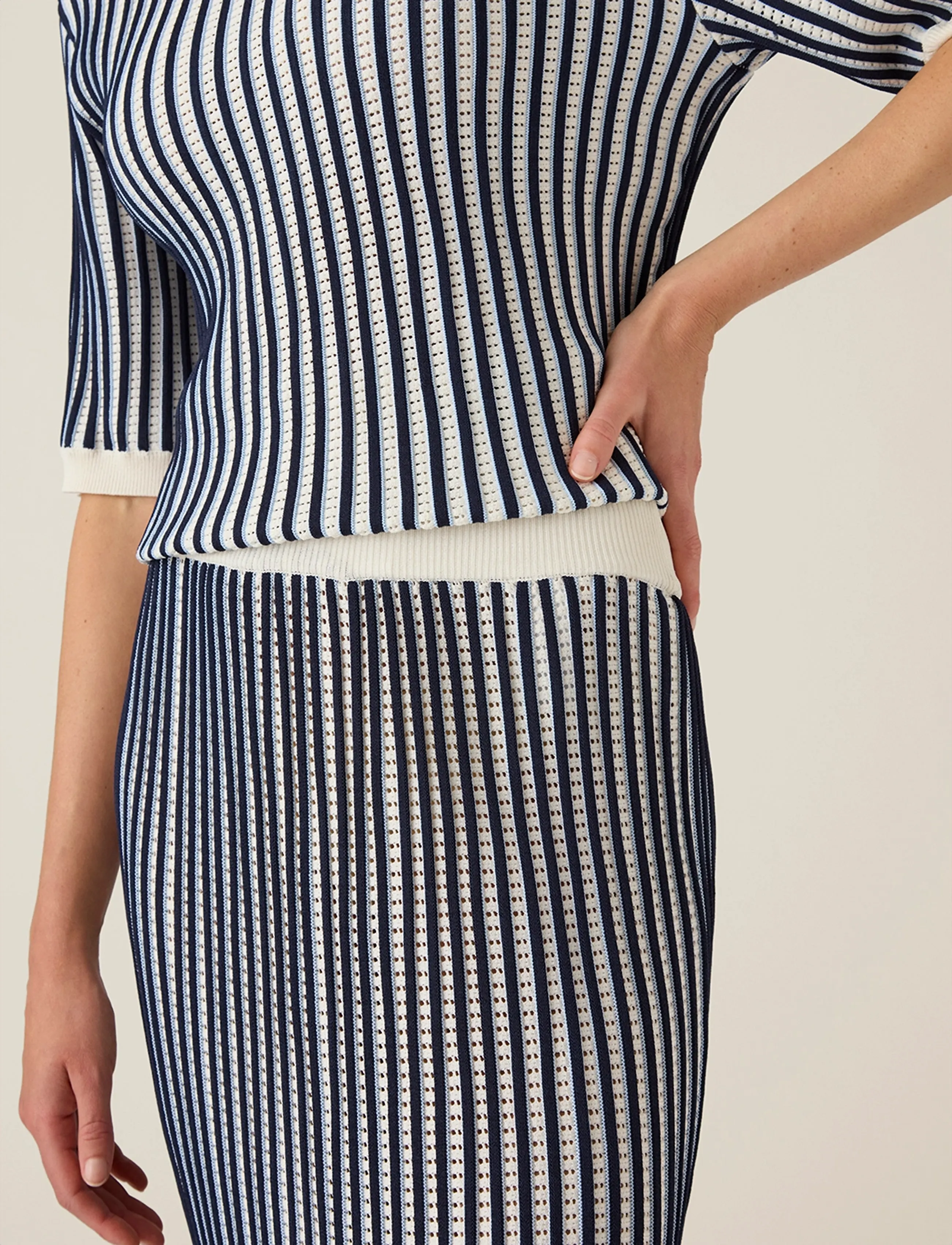 Lexington Clothing - Multi Striped Knitted Skirt - strikkede nederdele - dk blue/white stripe - 3