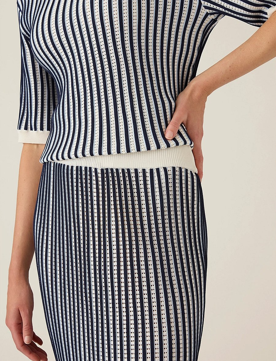 Lexington Clothing - Multi Striped Knitted Skirt - strikkede nederdele - dk blue/white stripe - 3