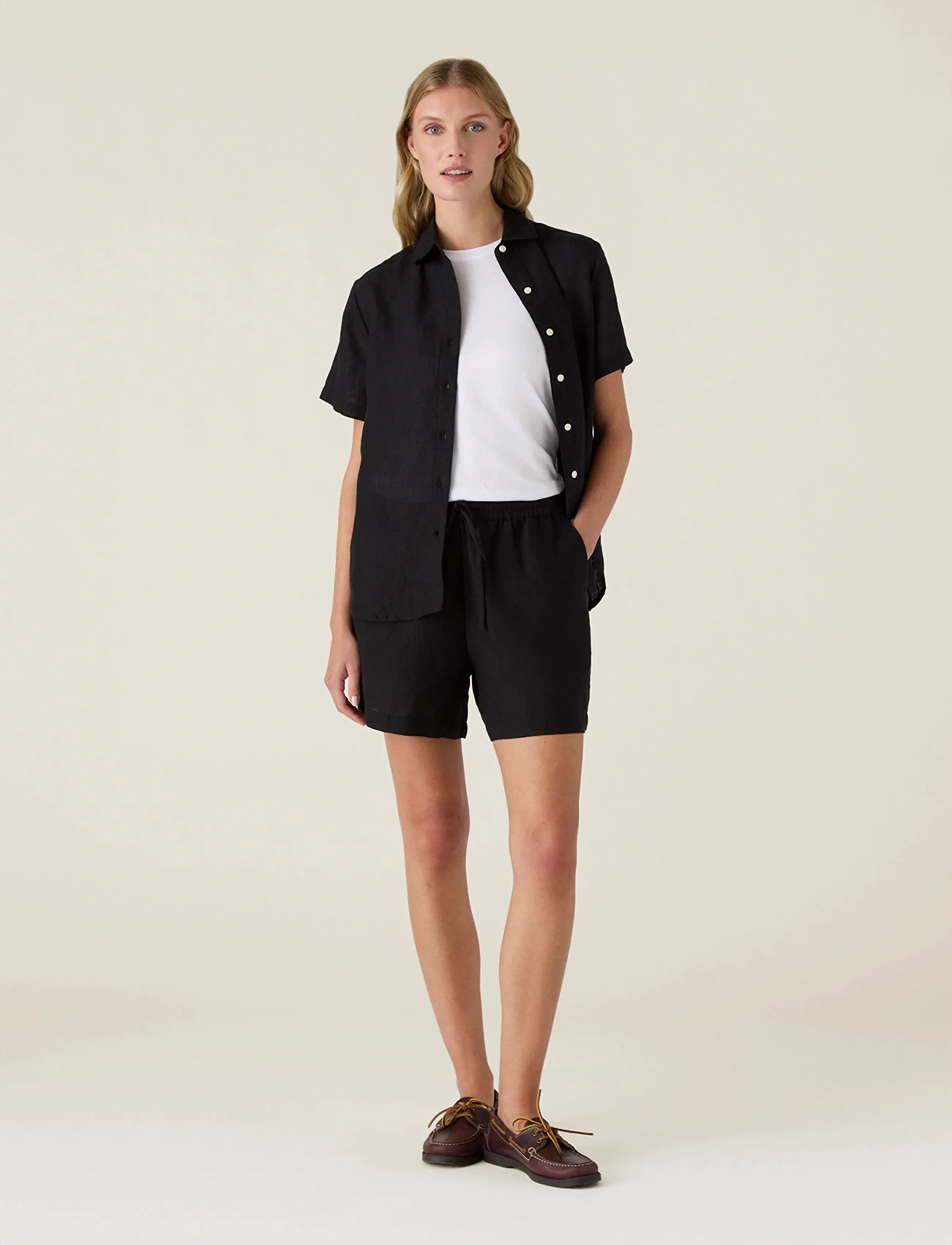 Lexington Clothing Mid-Waist Linen Shorts, S, Black, Shorts > Linen Shorts, Dame