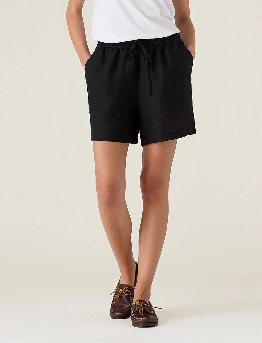 Lexington Clothing - Mid-Waist Linen Shorts - hørshorts - black - 3