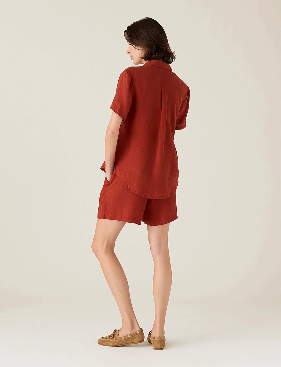 Lexington Clothing - Mid-Waist Linen Shorts - shorts en lin - rust - 2