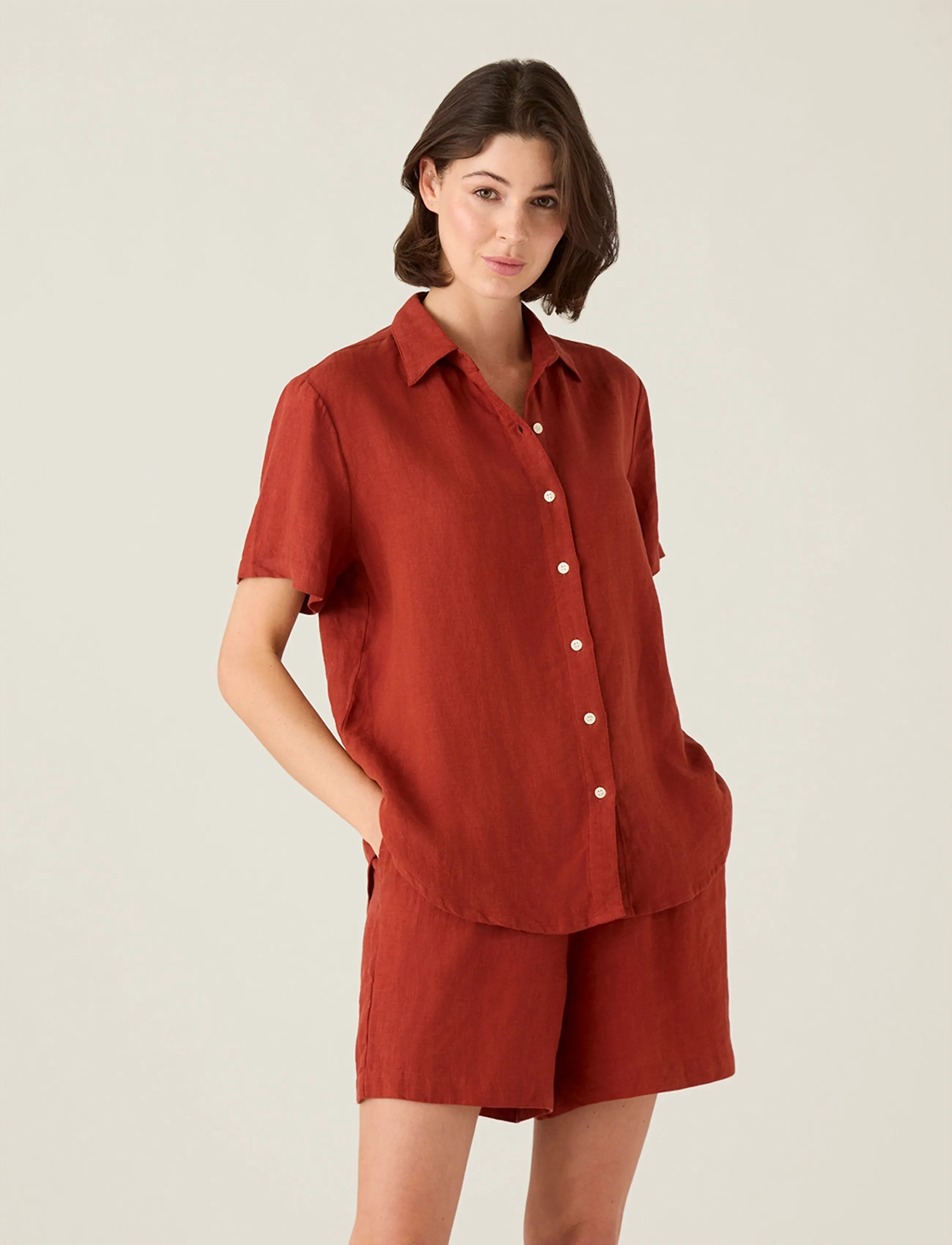 Lexington Clothing - Mid-Waist Linen Shorts - shorts en lin - rust - 3