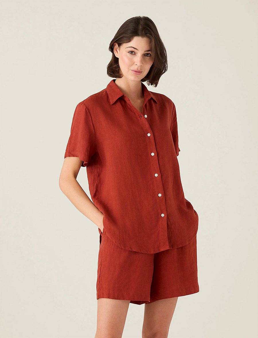 Lexington Clothing - Mid-Waist Linen Shorts - shorts en lin - rust - 3