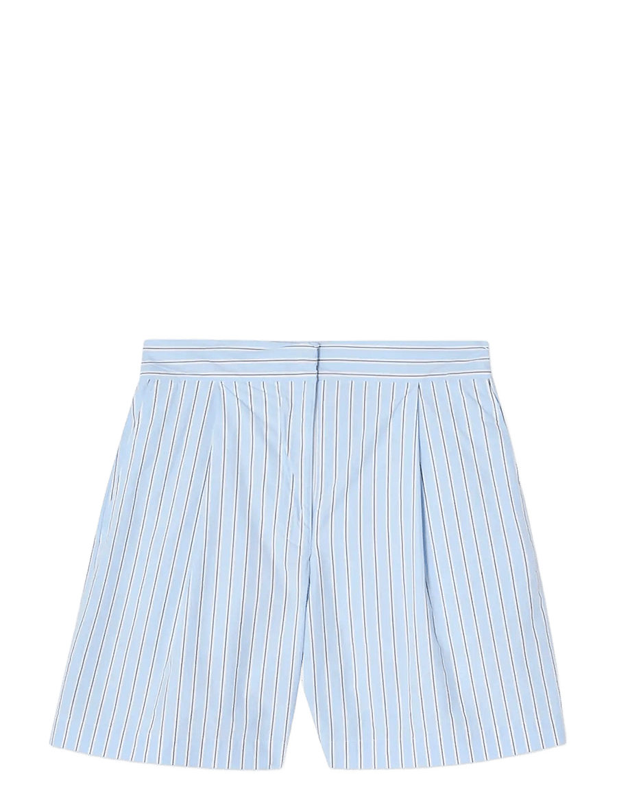 Lexington Clothing - Organic Cotton Poplin Shorts - paper bag shorts - blue multi stripe - 1