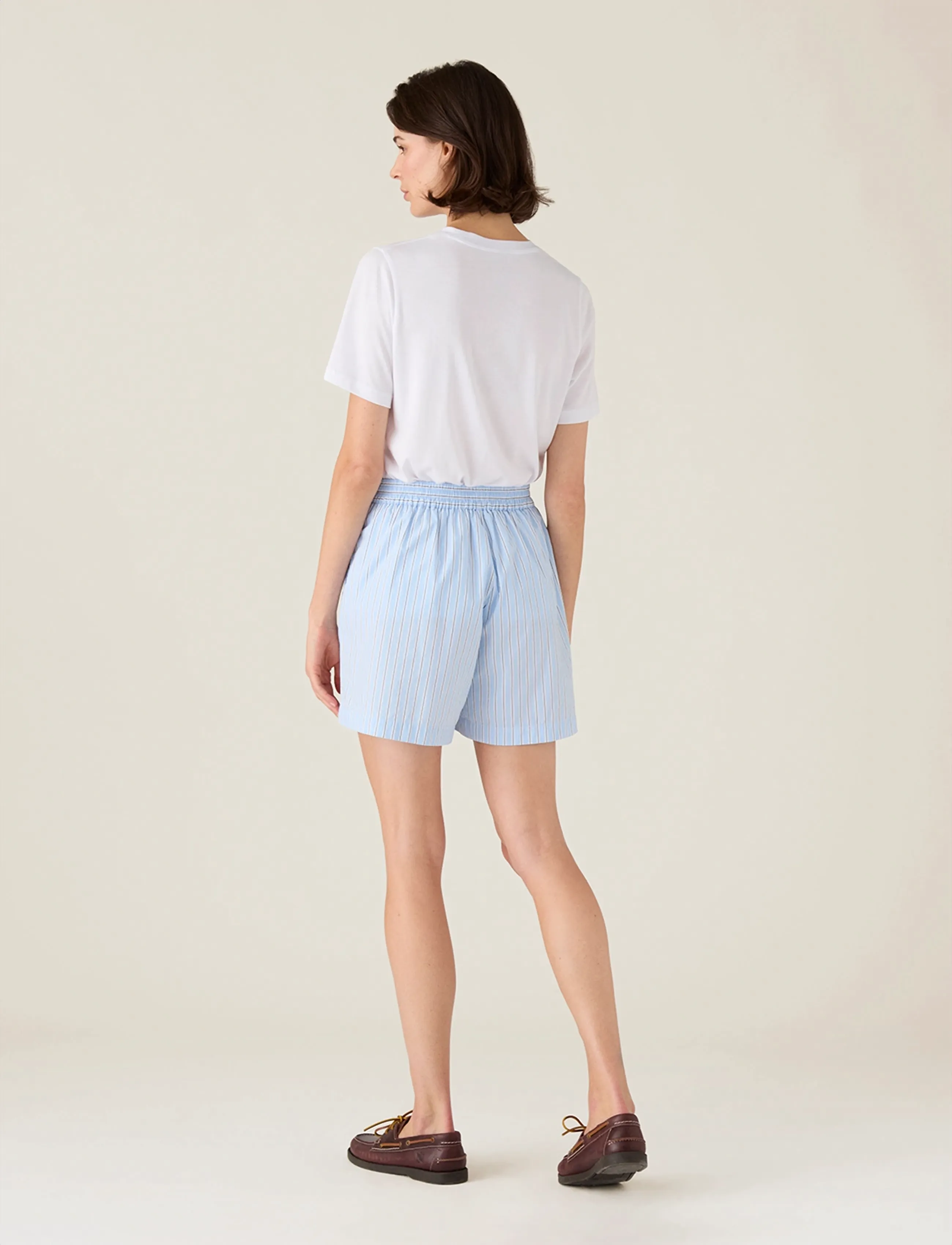 Lexington Clothing - Organic Cotton Poplin Shorts - paper bag stuttbuxur - blue multi stripe - 2