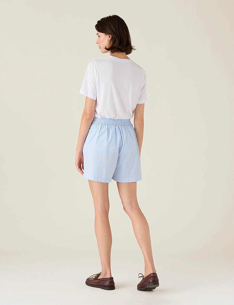 Lexington Clothing - Organic Cotton Poplin Shorts - paper bag shorts - blue multi stripe - 2