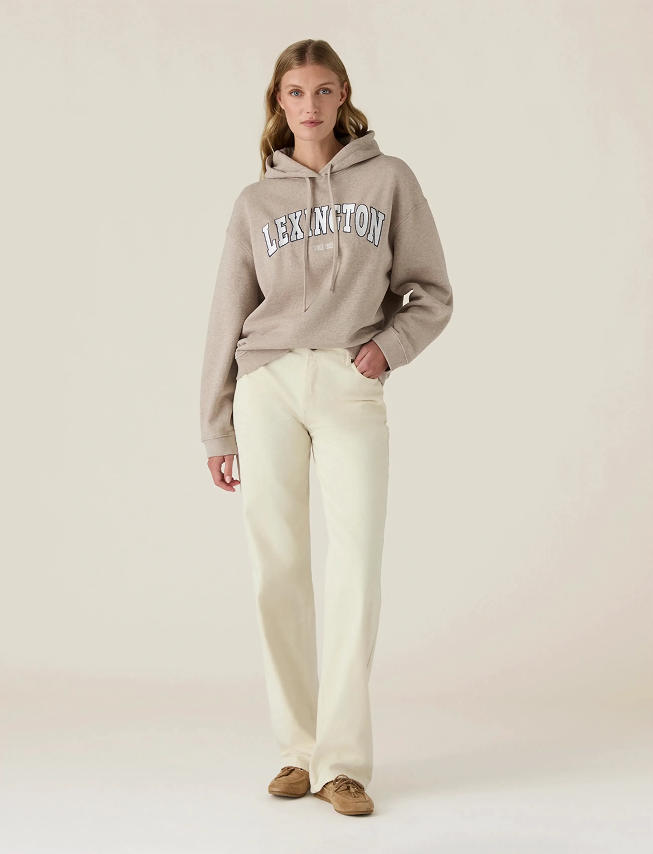 Lexington Clothing Logo Hoodie, Kvinder, Logo Hættetrøje, Beige, Str: M