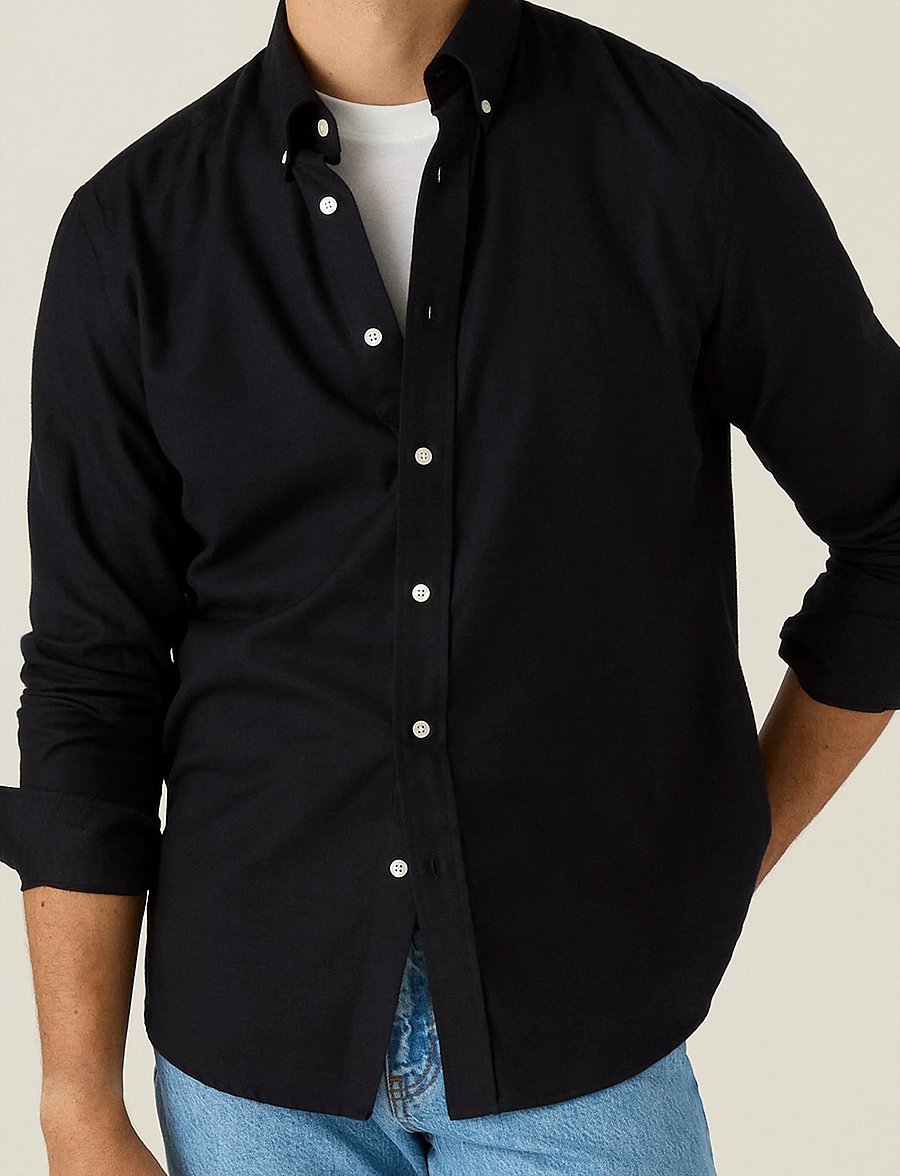 Lexington Clothing - Casual Solid Flannel B.D Shirt - basic skjortor - black - 3