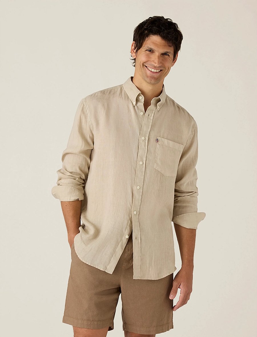 Lexington Clothing - Casual Linen B.D Shirt - basic skjorter - beige - 3