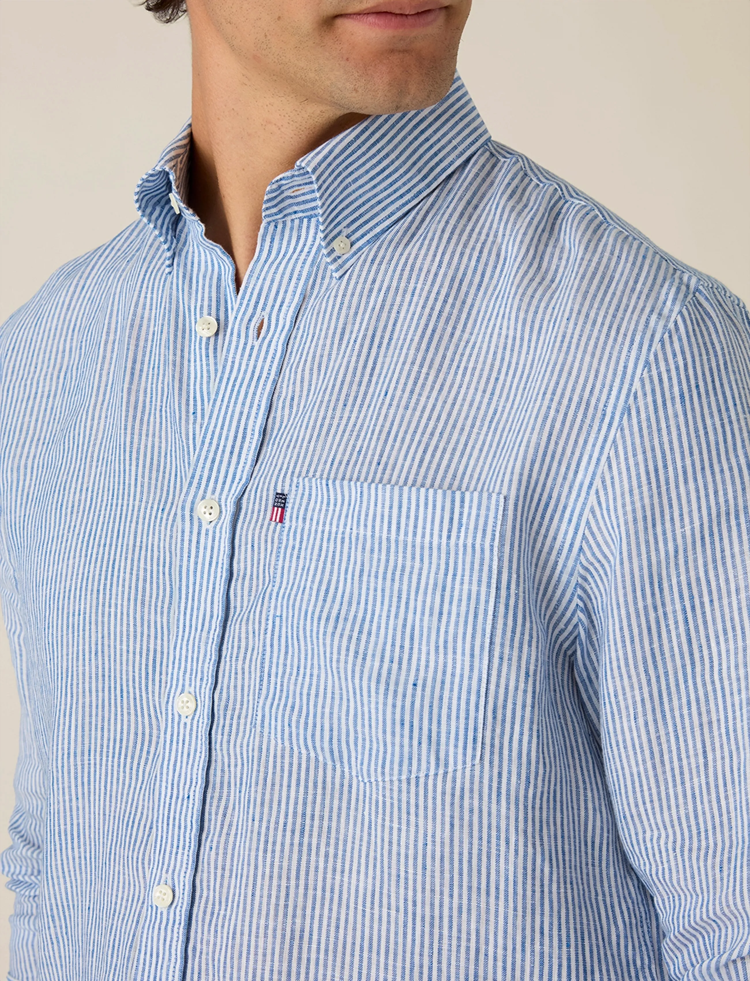 Lexington Clothing - Casual Linen B.D Shirt - basic skjortor - blue/white stripe - 3