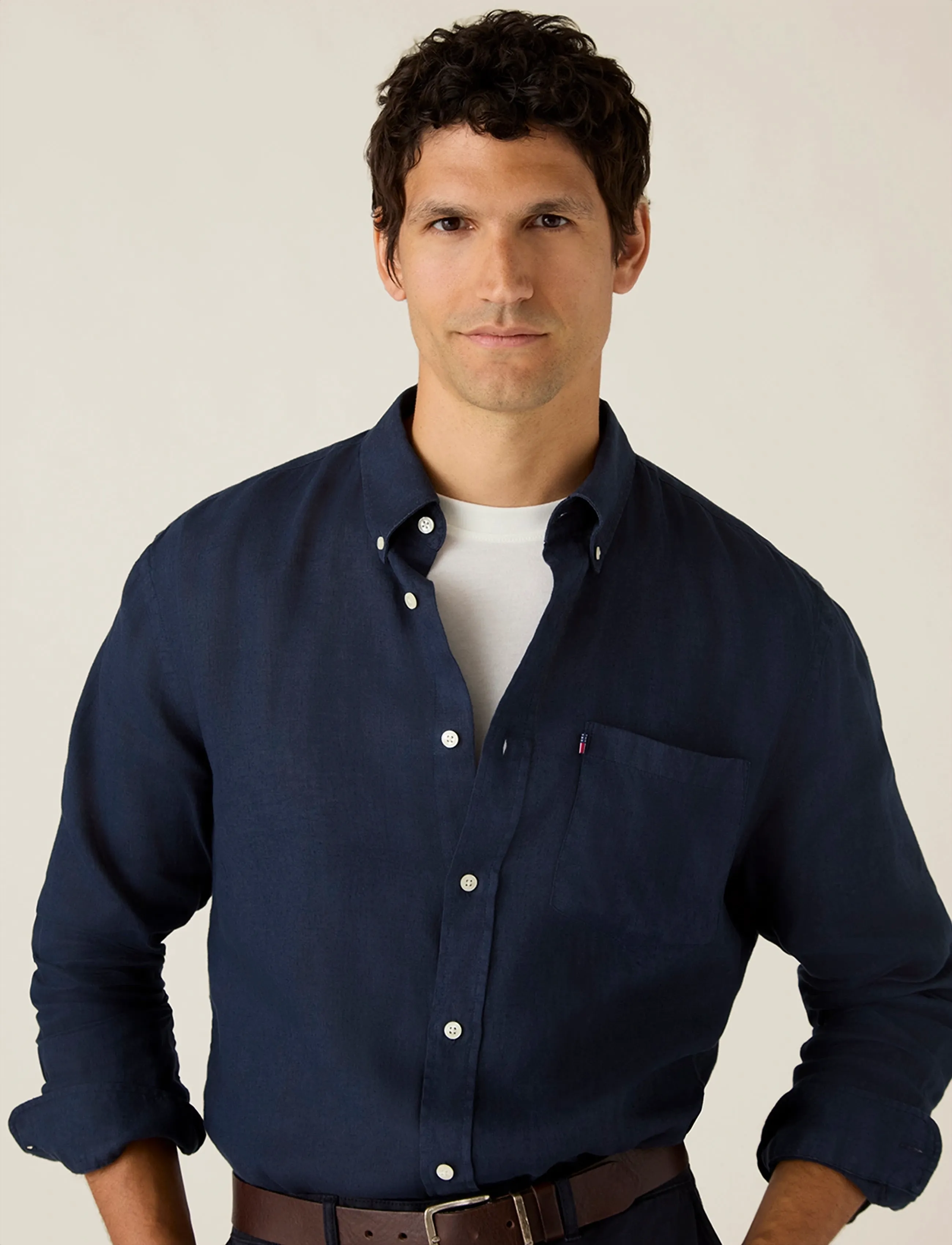 Lexington Clothing - Casual Linen B.D Shirt - basic skjorter - dark blue - 3