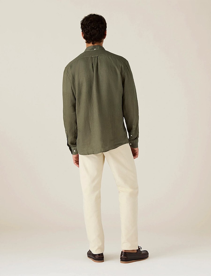 Lexington Clothing - Casual Linen B.D Shirt - basic skjortor - dark green - 2