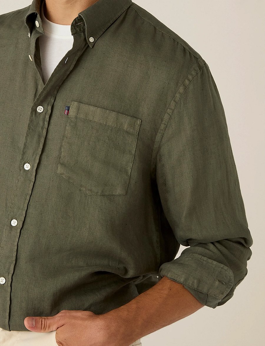Lexington Clothing - Casual Linen B.D Shirt - basic skjortor - dark green - 3