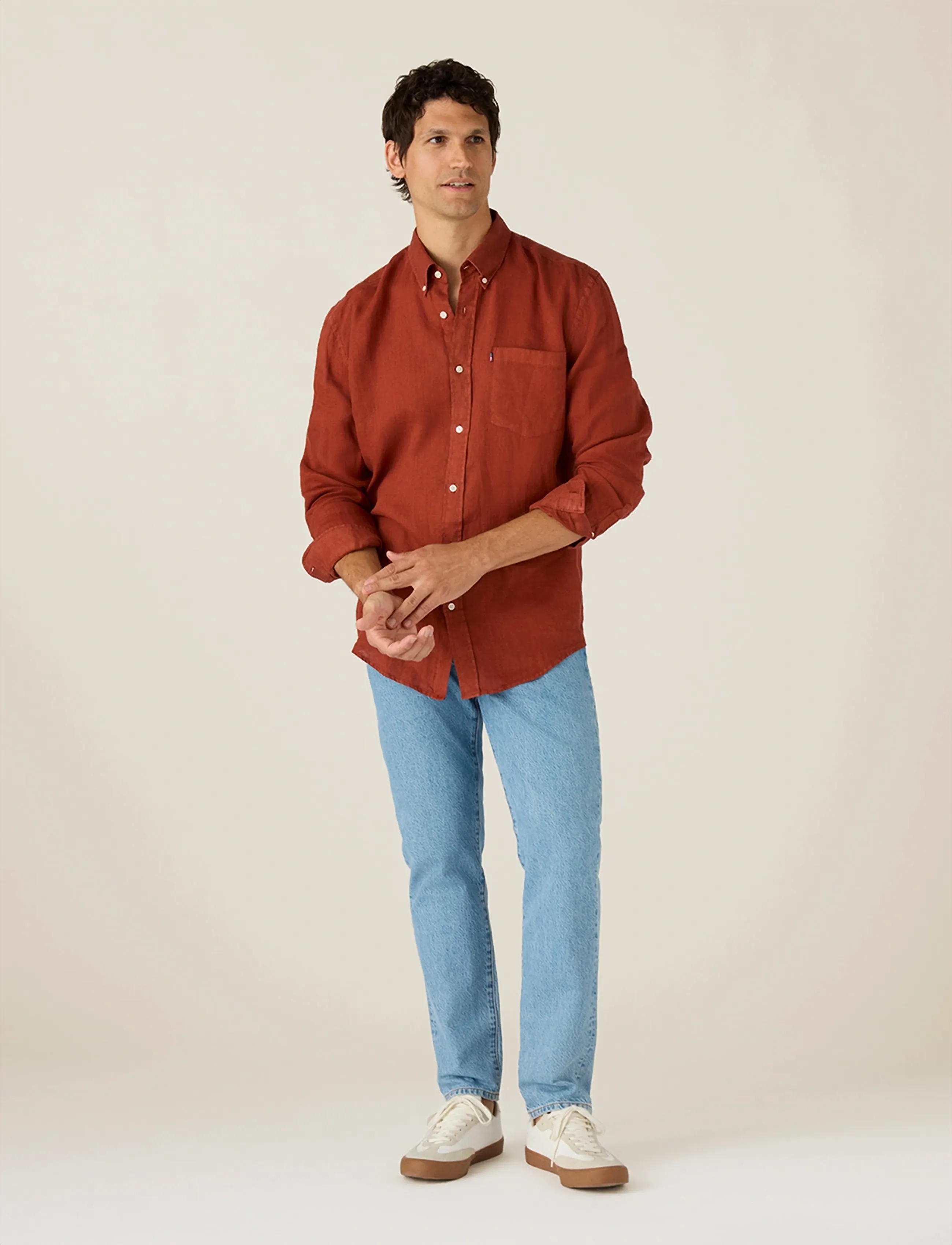 Lexington Clothing Casual Linen B.d Shirt, L, Burgundy, Skjorter > Afslappet Shirts, Herre