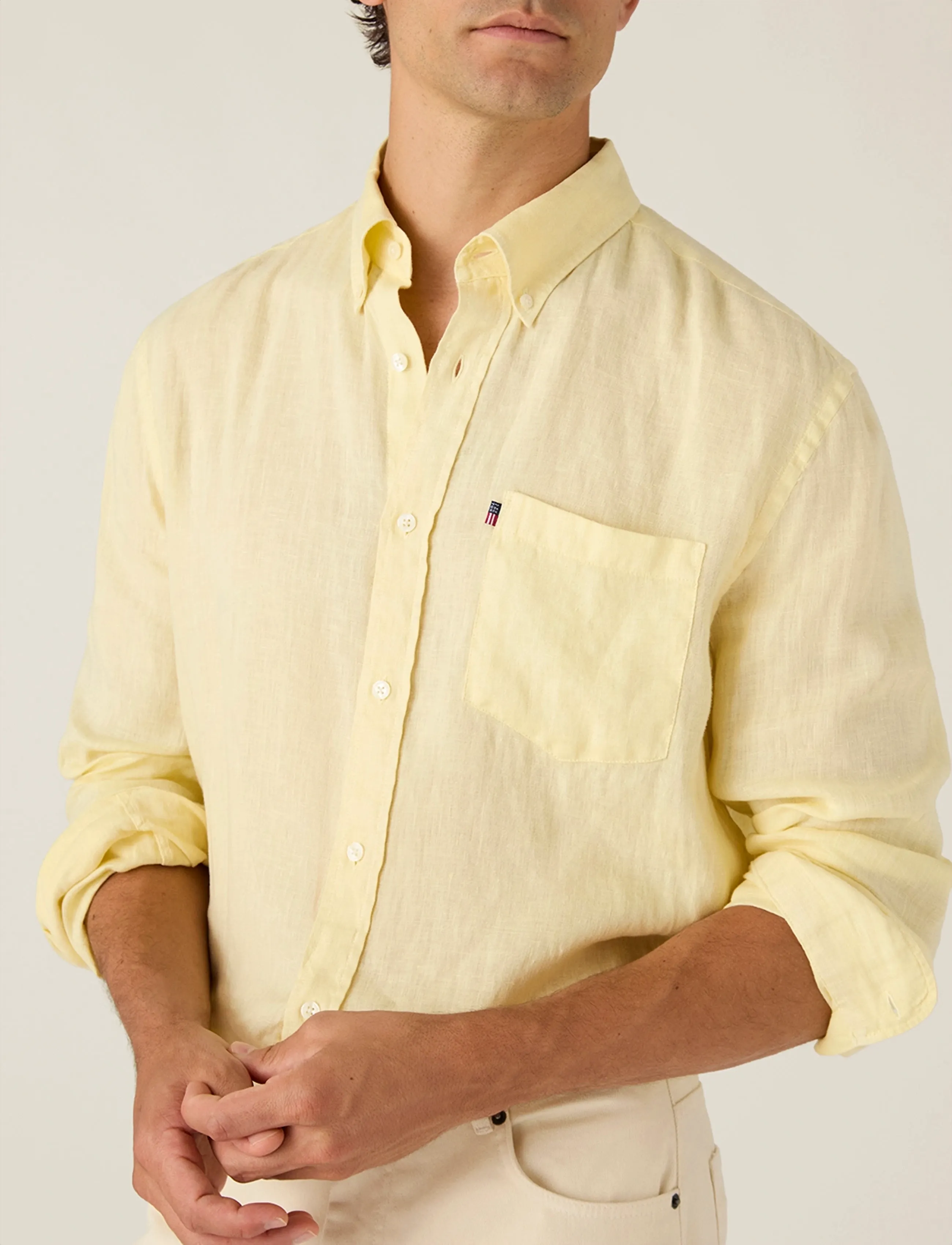 Lexington Clothing - Casual Linen B.D Shirt - basic skjorter - yellow - 3