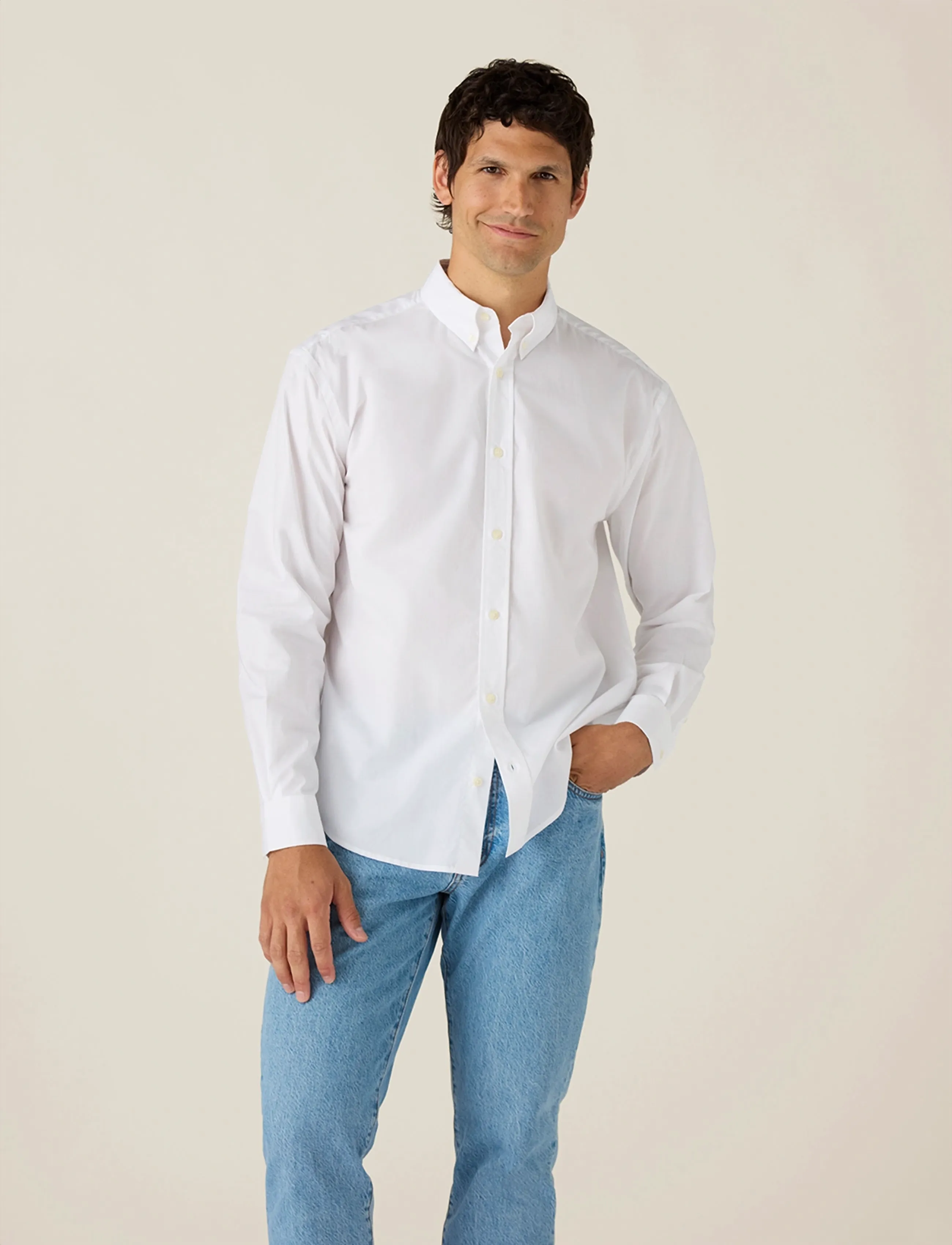 Lexington Clothing Loose Crisp Poplin B.d Shirt, L, Shirts, Weiß - Casual Männerswear
