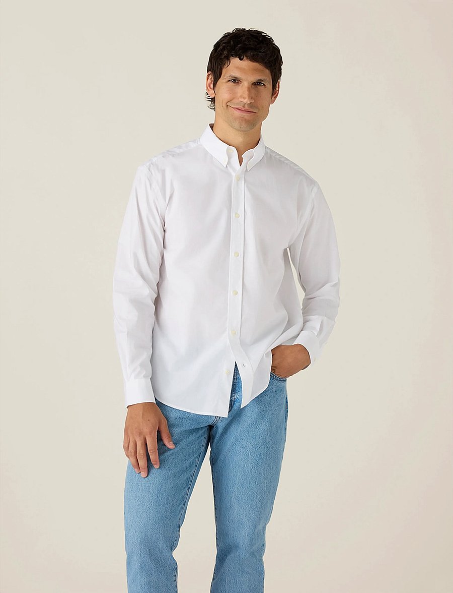 Lexington Clothing - Loose Crisp Poplin B.D Shirt - basic krekli - white - 0