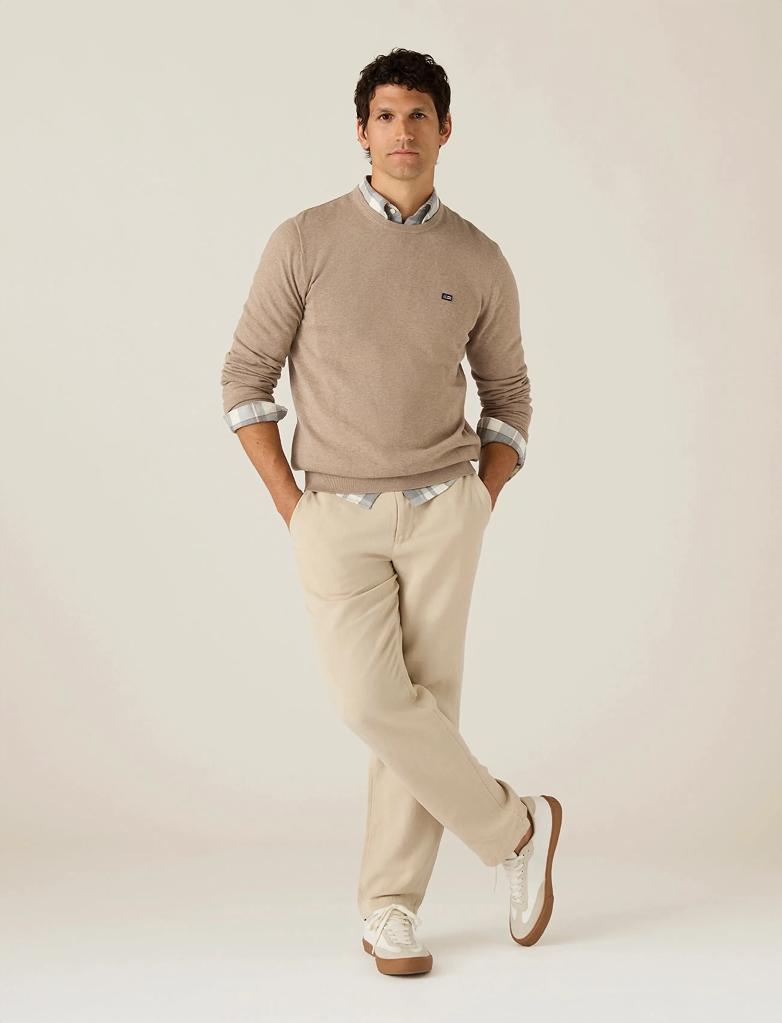 Lexington Clothing Cotton Crew Knitted Sweater - Sweatshirts - BEIGE MELANGE / beige