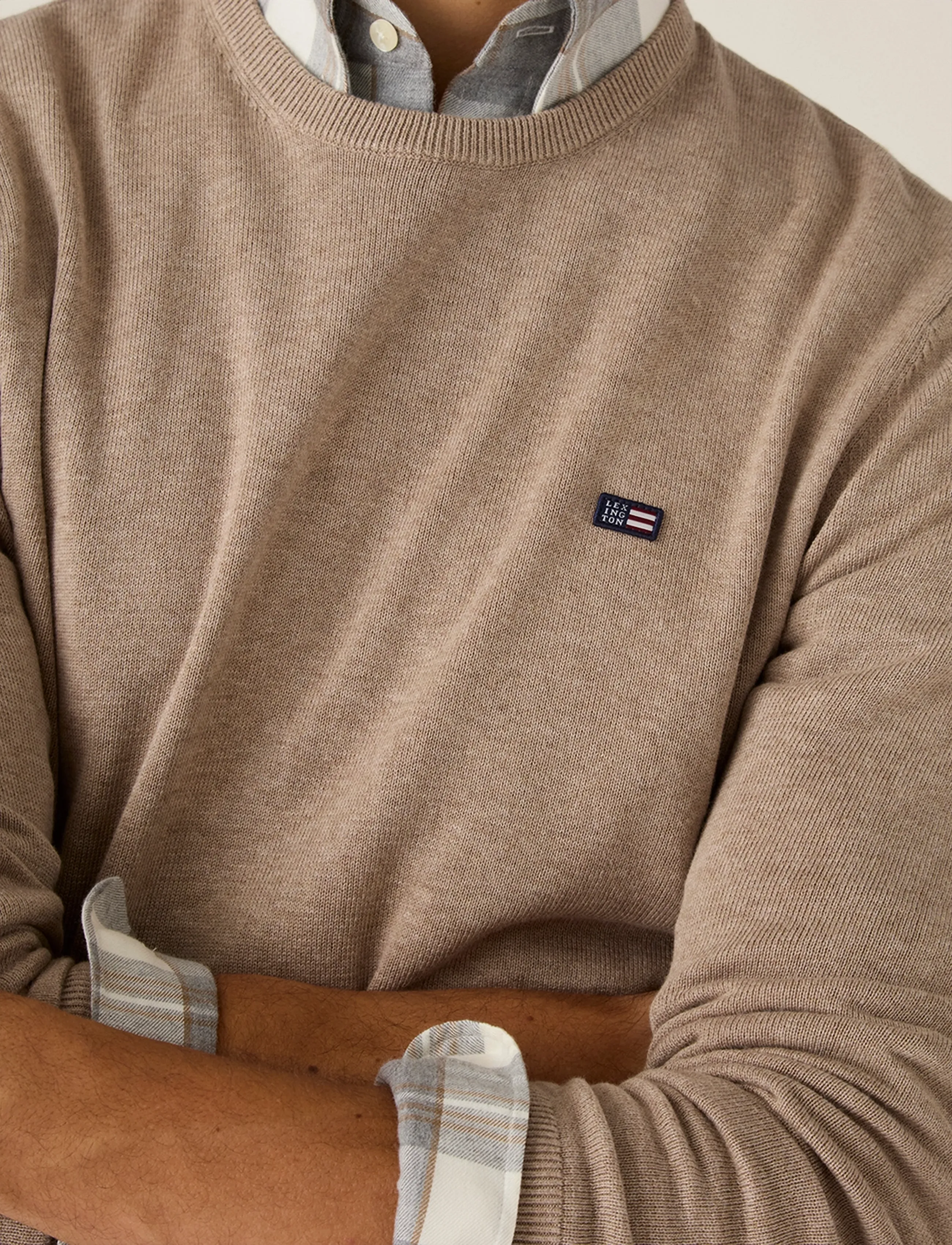 Lexington Clothing - Cotton Crew Knitted Sweater - rund hals - beige melange - 3