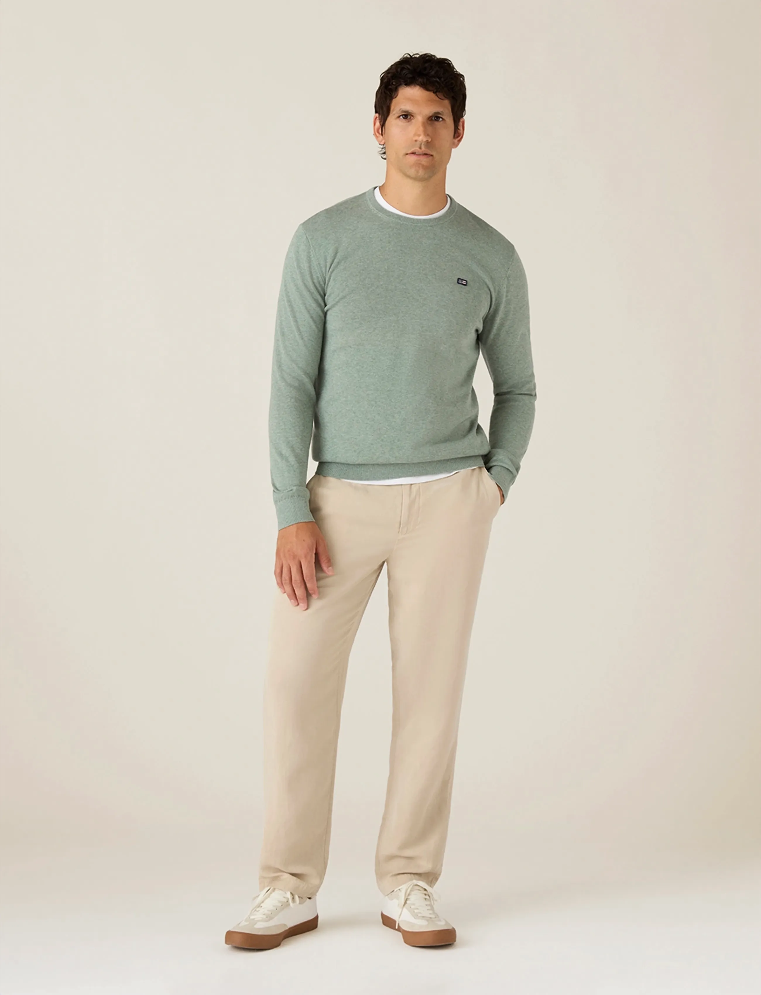 Lexington Clothing Cotton Crew Knitted Sweater - Sweatshirts - LIGHT GREEN MELANGE / green