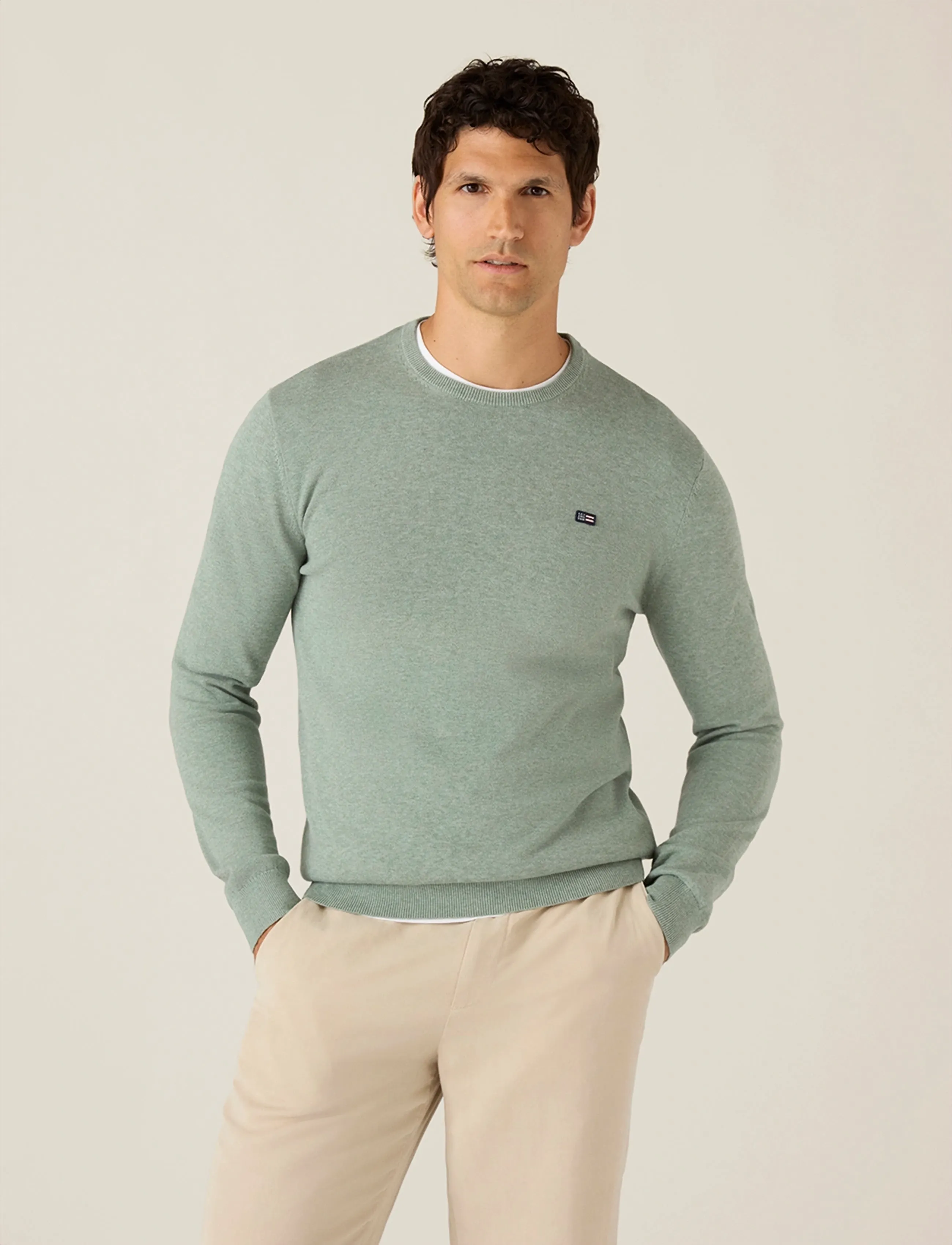 Lexington Clothing - Cotton Crew Knitted Sweater - rund hals - light green melange - 3