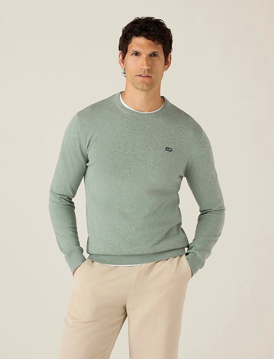 Lexington Clothing - Cotton Crew Knitted Sweater - rund hals - light green melange - 3