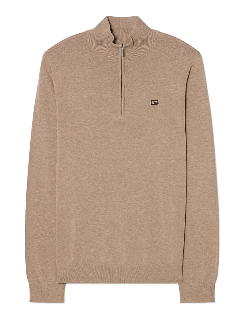 Lexington Clothing - Cotton Half-Zip Knitted Sweater - half zip - beige melange - 0