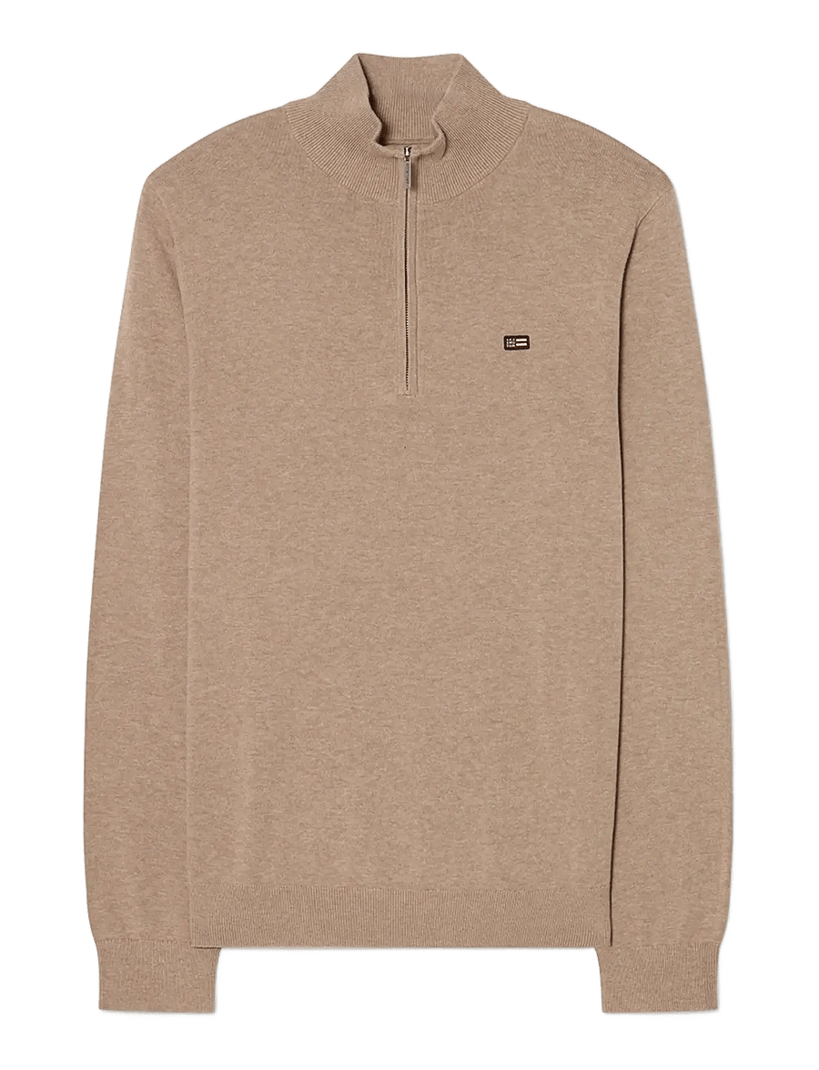 Lexington Clothing - Cotton Half-Zip Knitted Sweater - half zip-trøjer - beige melange - 0