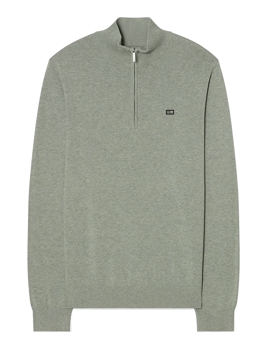 Lexington Clothing - Cotton Half-Zip Knitted Sweater - half zip-trøjer - light green melange - 1