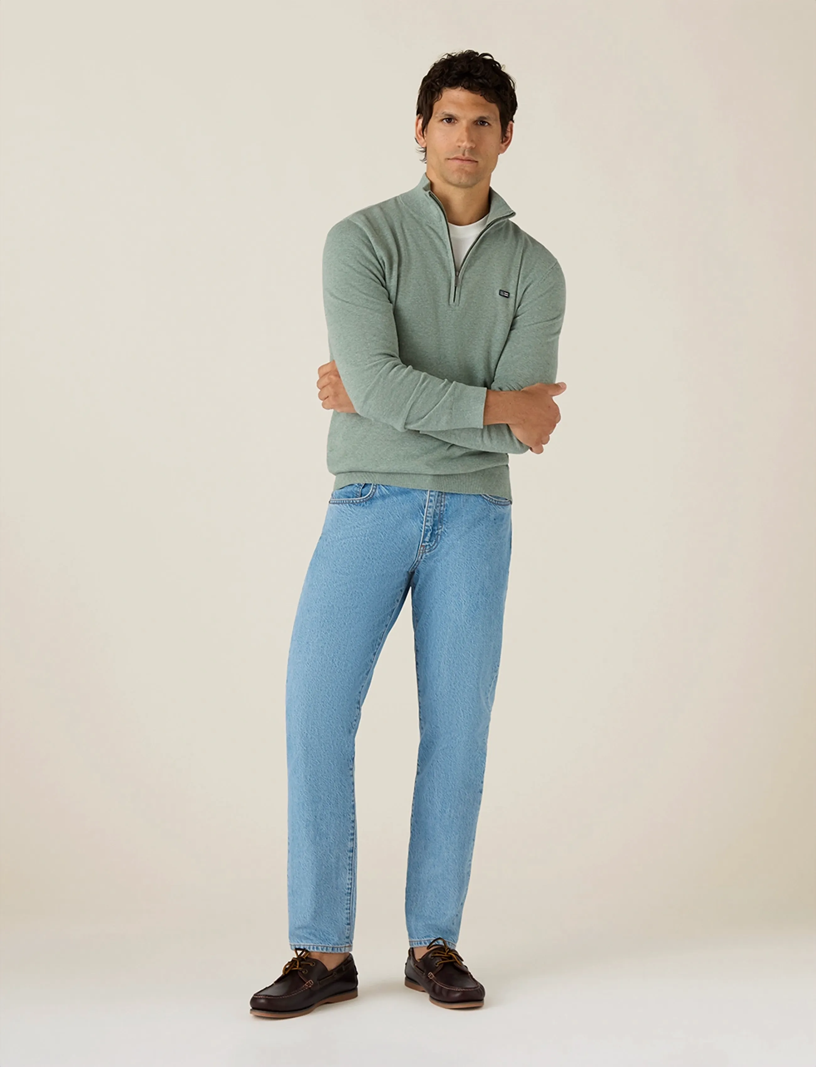 Lexington Clothing Cotton Half-Zip Knitted Sweater, Mænd, Halv-Zip Strikket Sweater, Grøn, Str: XL