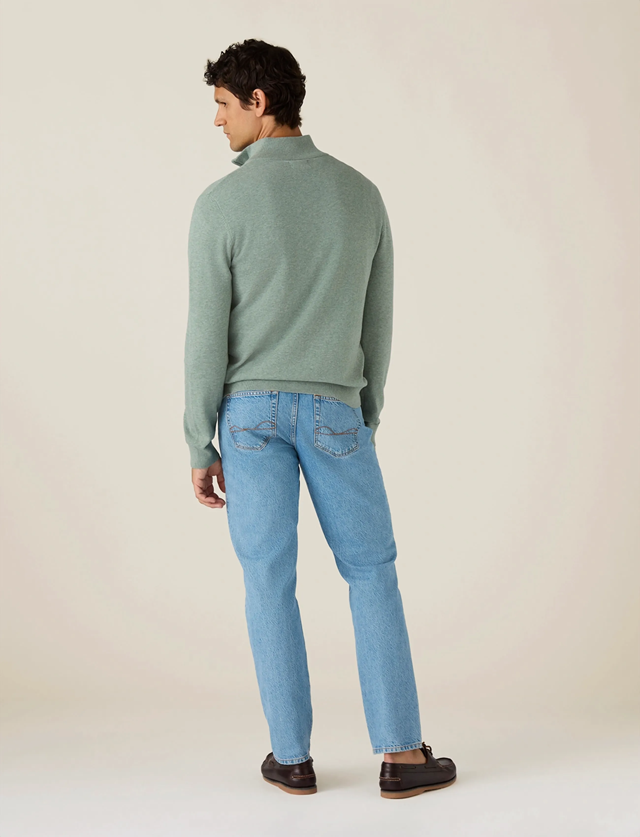 Lexington Clothing - Cotton Half-Zip Knitted Sweater - half zip-trøjer - light green melange - 2