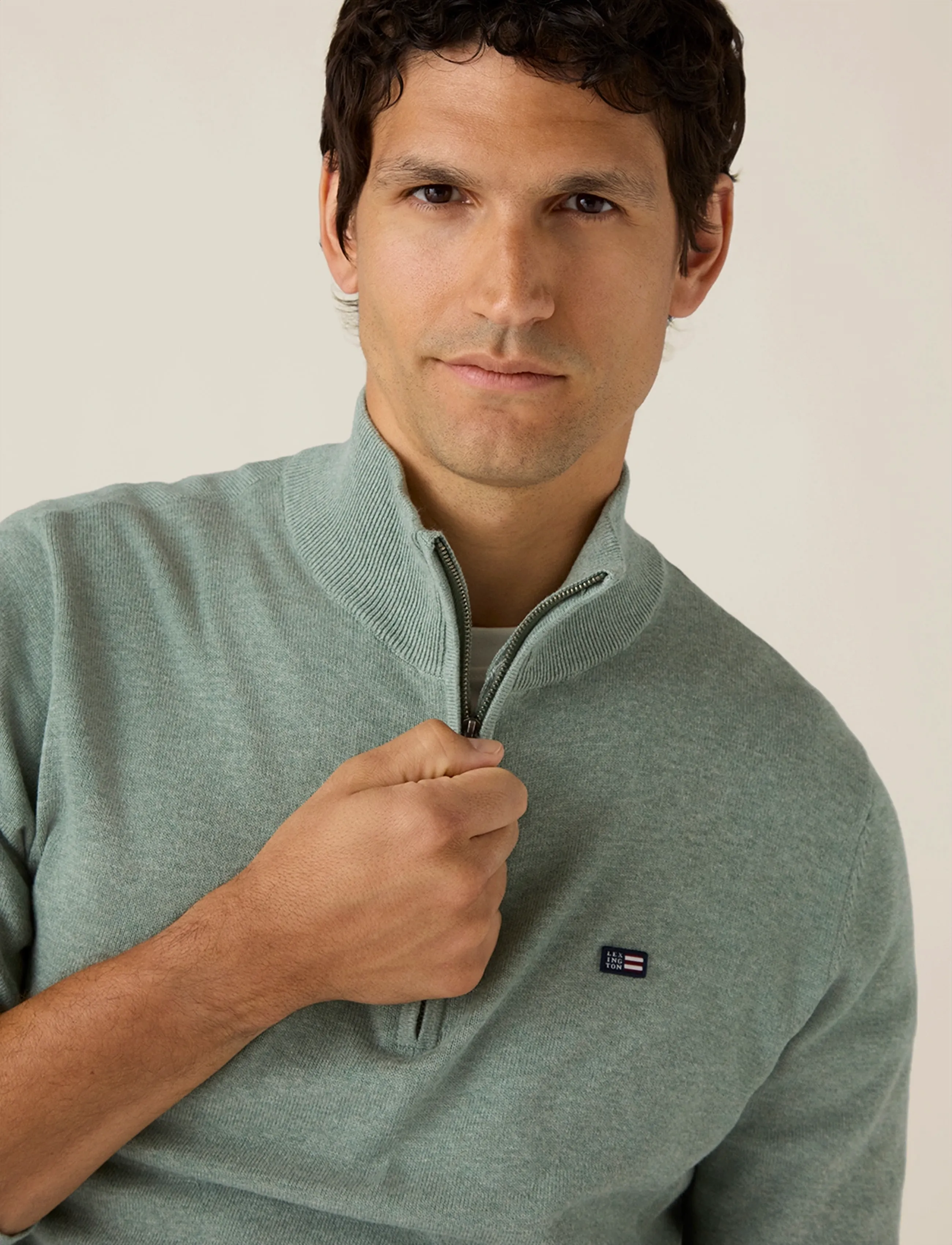 Lexington Clothing - Cotton Half-Zip Knitted Sweater - half zip-trøjer - light green melange - 3