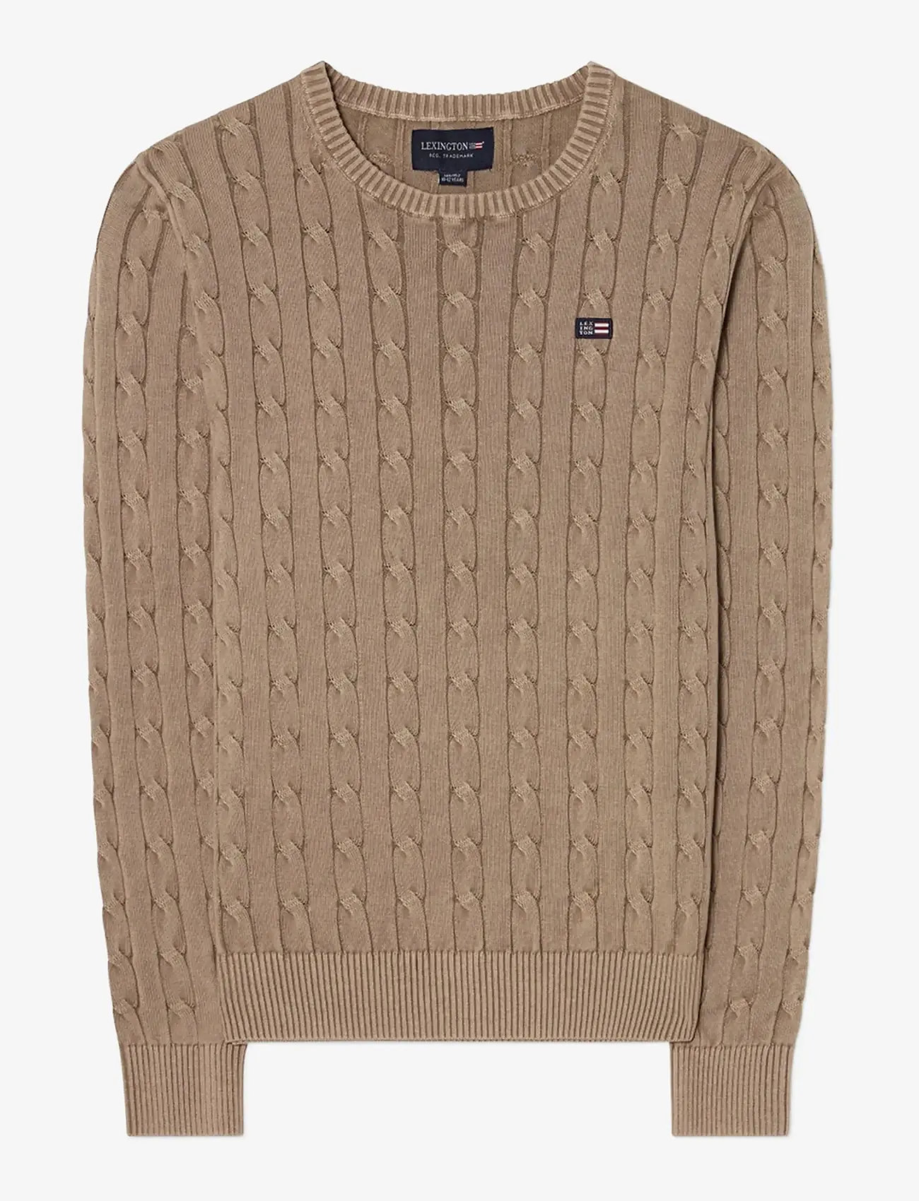 Lexington Clothing - Cotton Faded Cable Knitted Sweater - knitted round necks - light brown - 1