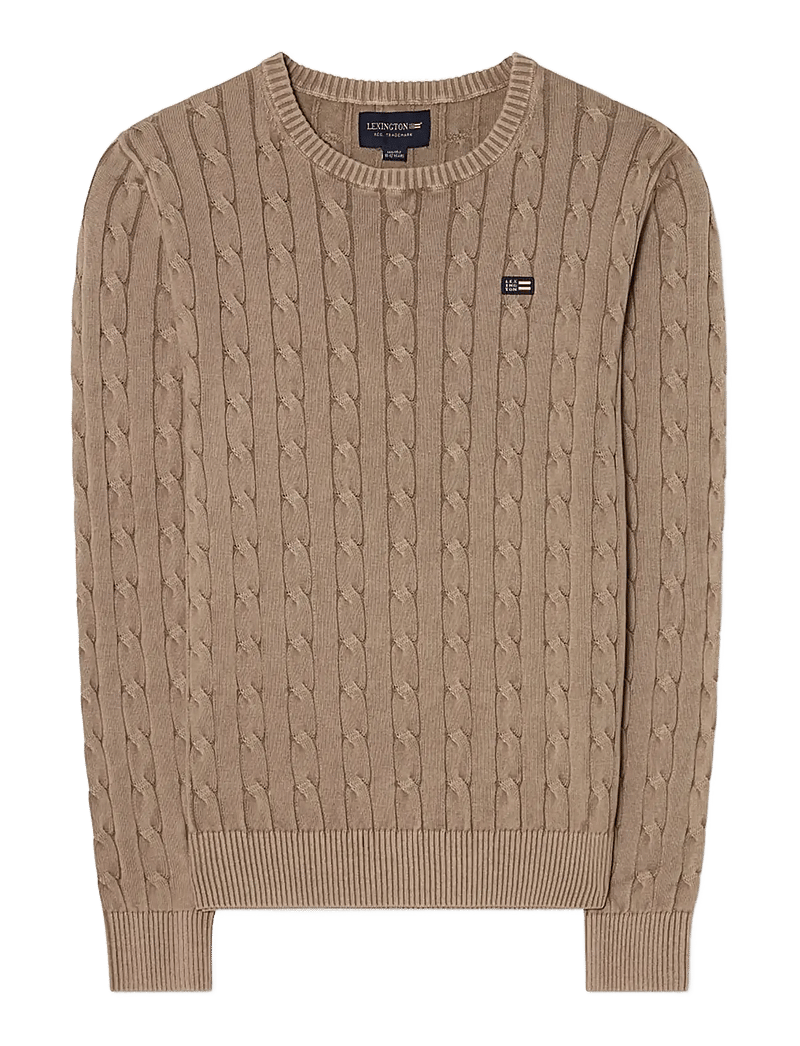 Lexington Clothing - Cotton Faded Cable Knitted Sweater - knitted round necks - light brown - 1