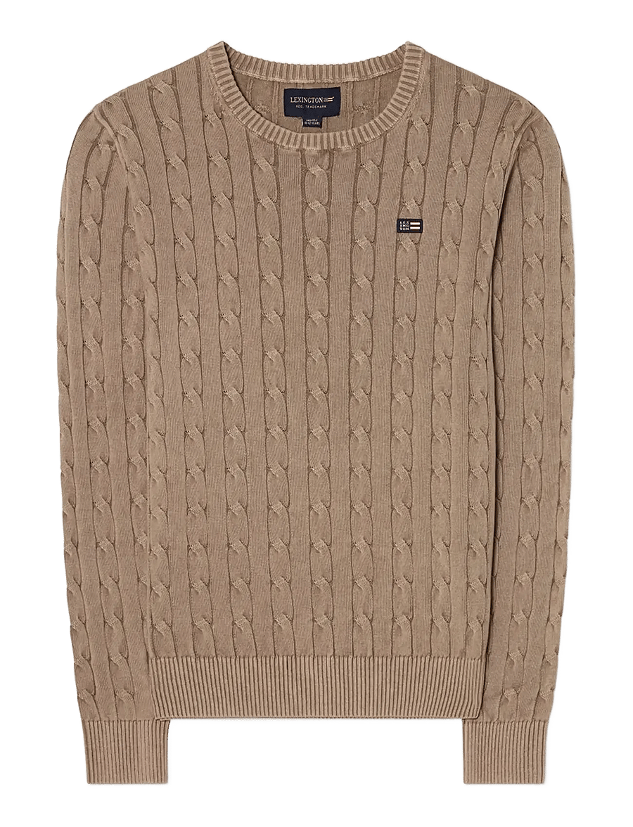 Lexington Clothing - Cotton Faded Cable Knitted Sweater - prjónaðir kragar - light brown - 1