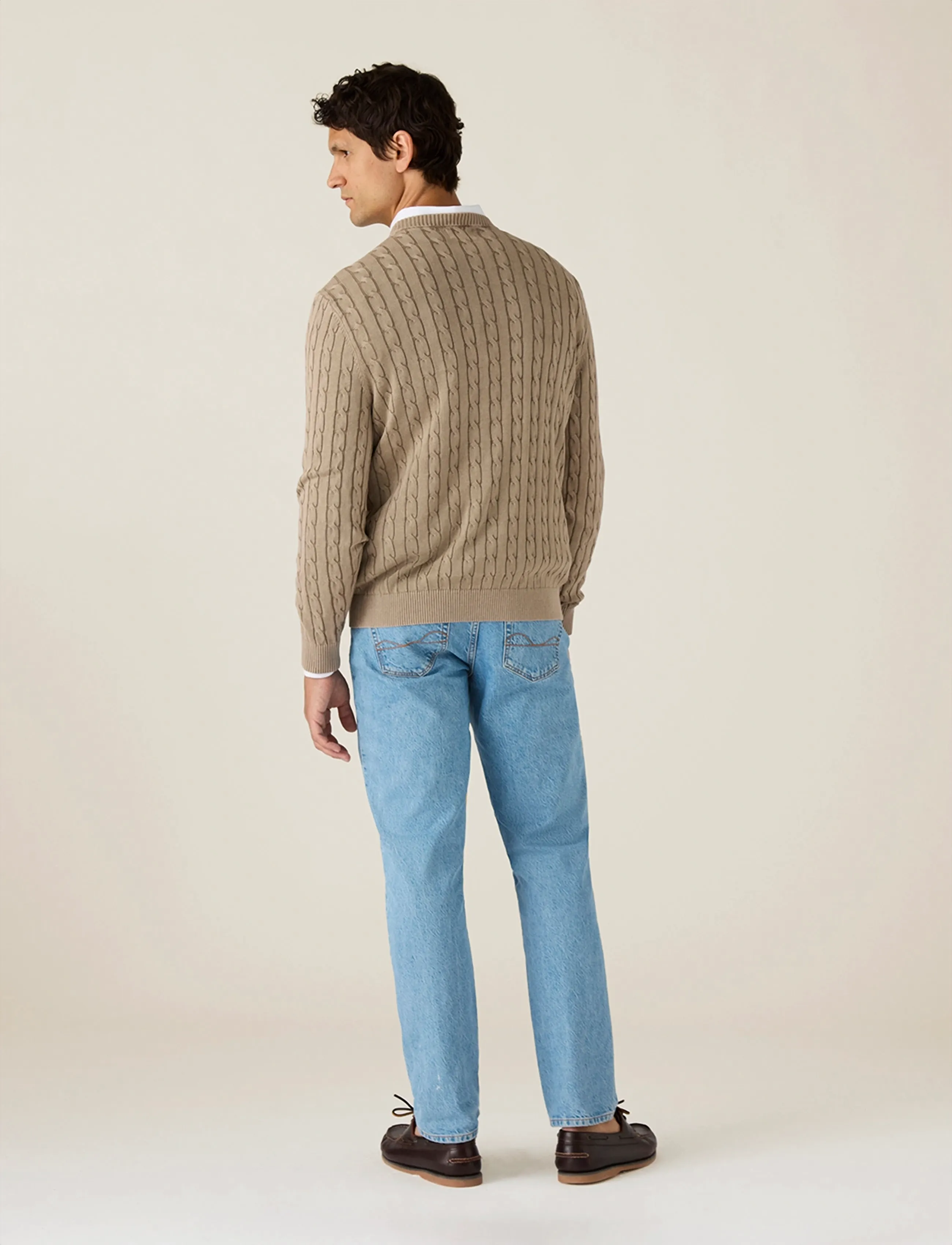 Lexington Clothing - Cotton Faded Cable Knitted Sweater - prjónaðir kragar - light brown - 2