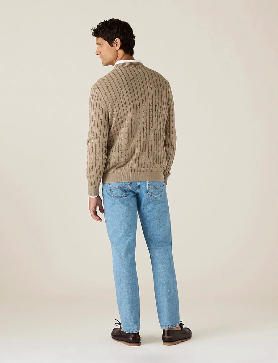 Lexington Clothing - Cotton Faded Cable Knitted Sweater - prjónaðir kragar - light brown - 2