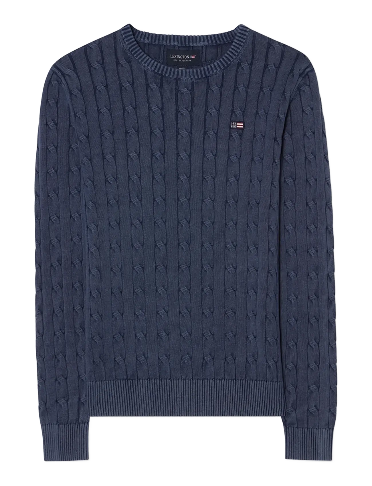 Lexington Clothing Cotton Faded Cable Knitted Sweater - Prjónafatnaður - MEDIUM BLUE / navy