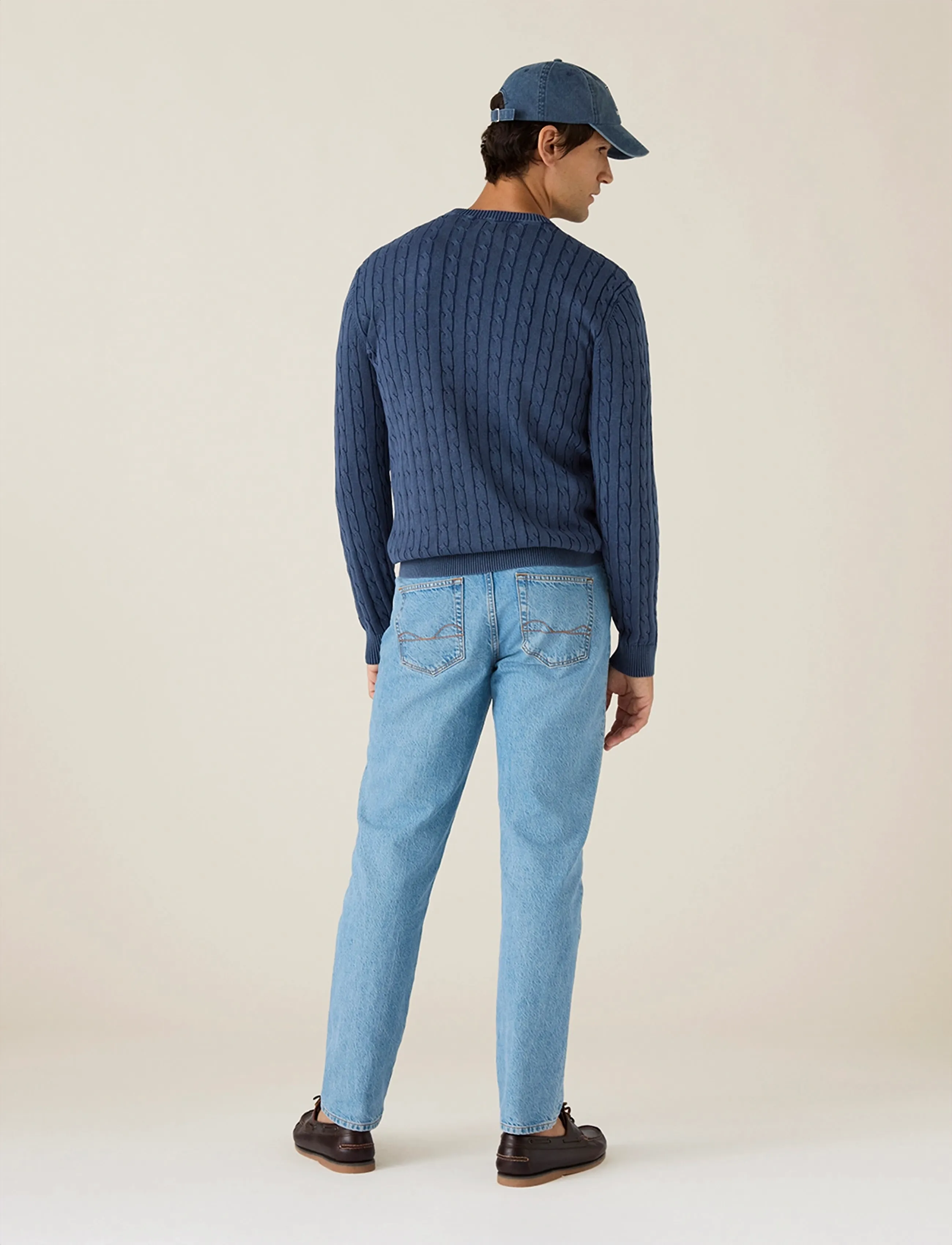 Lexington Clothing - Cotton Faded Cable Knitted Sweater - rund hals - medium blue - 2