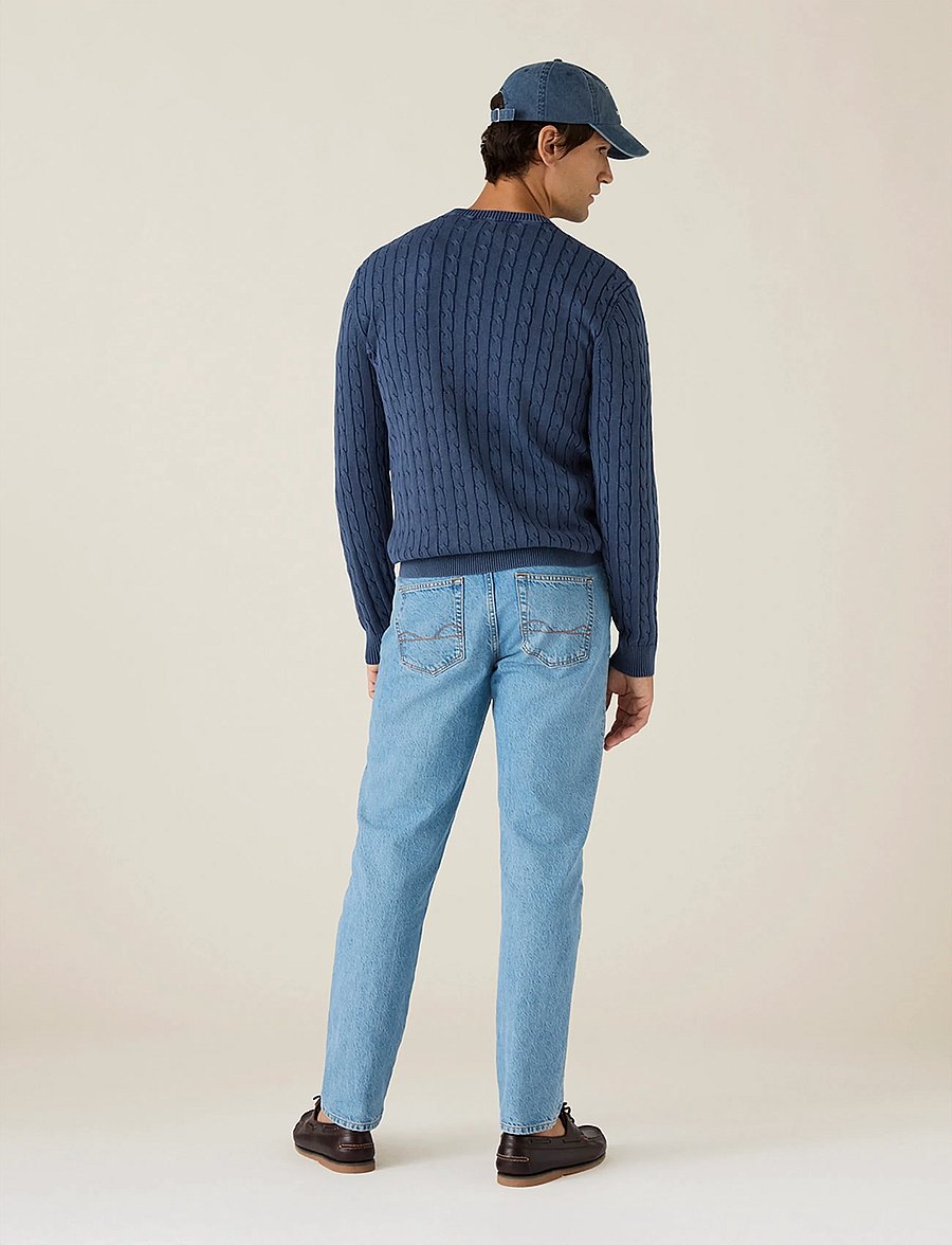 Lexington Clothing - Cotton Faded Cable Knitted Sweater - rund hals - medium blue - 2