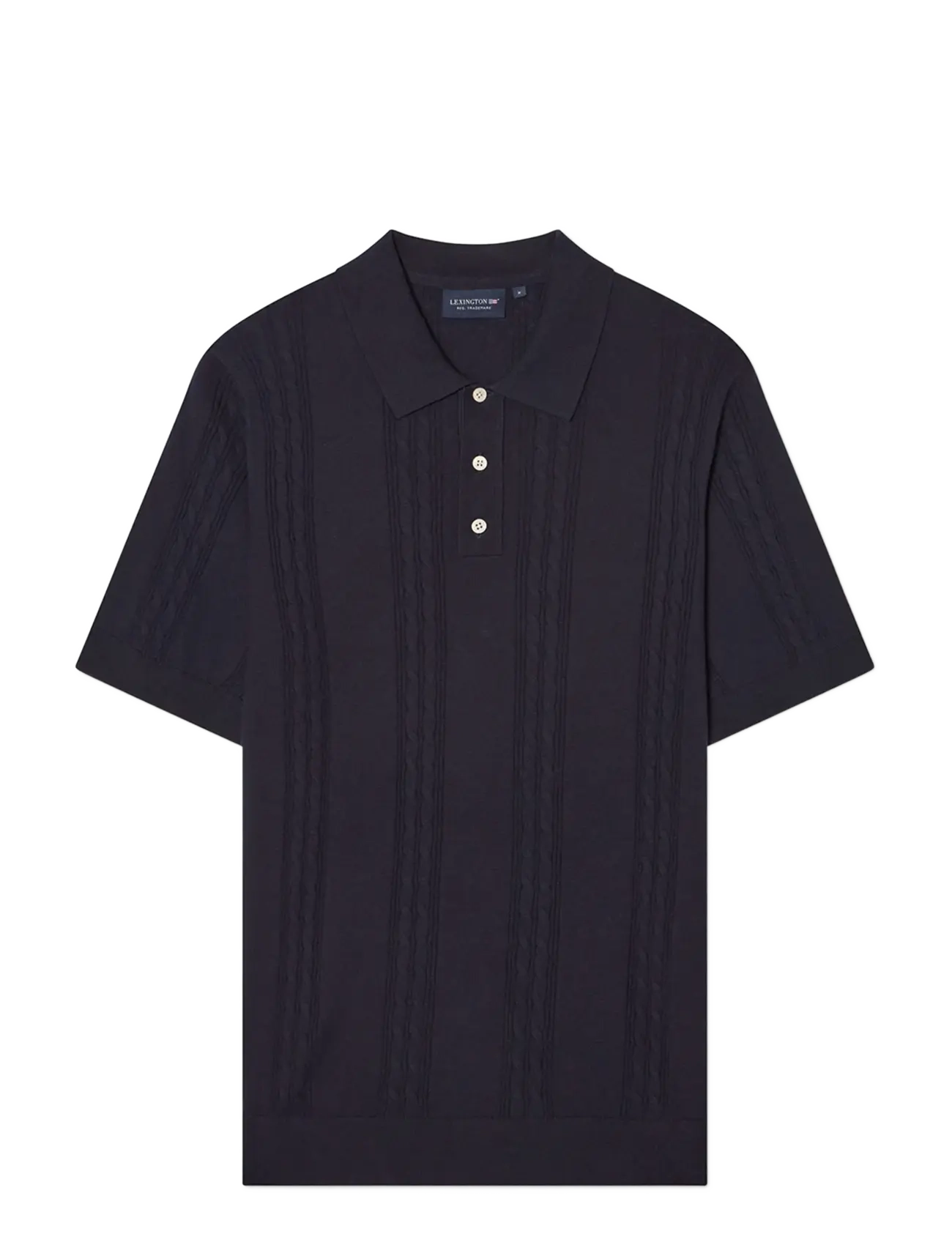 Lexington Clothing Short Sleeve Cable Knitted Polo Sweater - Lexington Clothing - DARK BLUE / navy