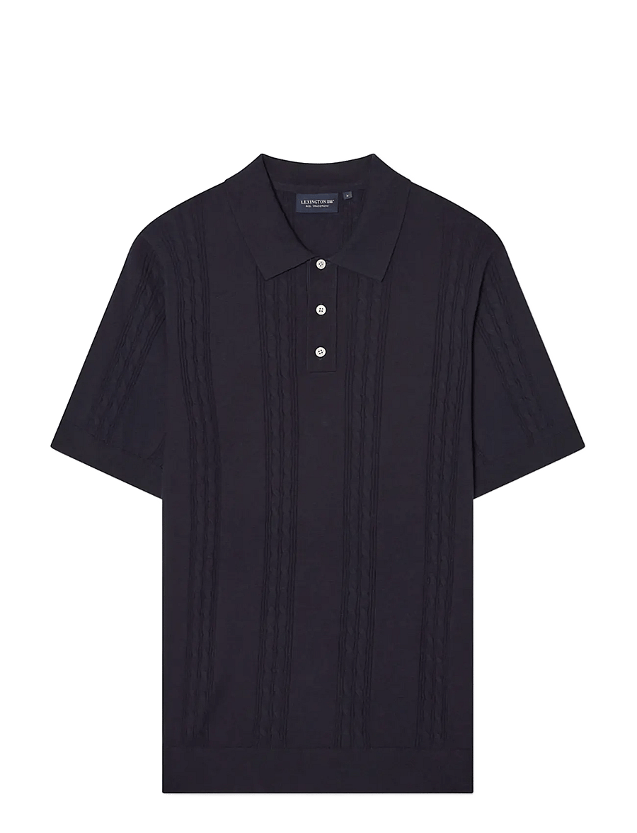 Lexington Clothing - Short Sleeve Cable Knitted Polo Sweater - polos à manches courtes - dark blue - 1