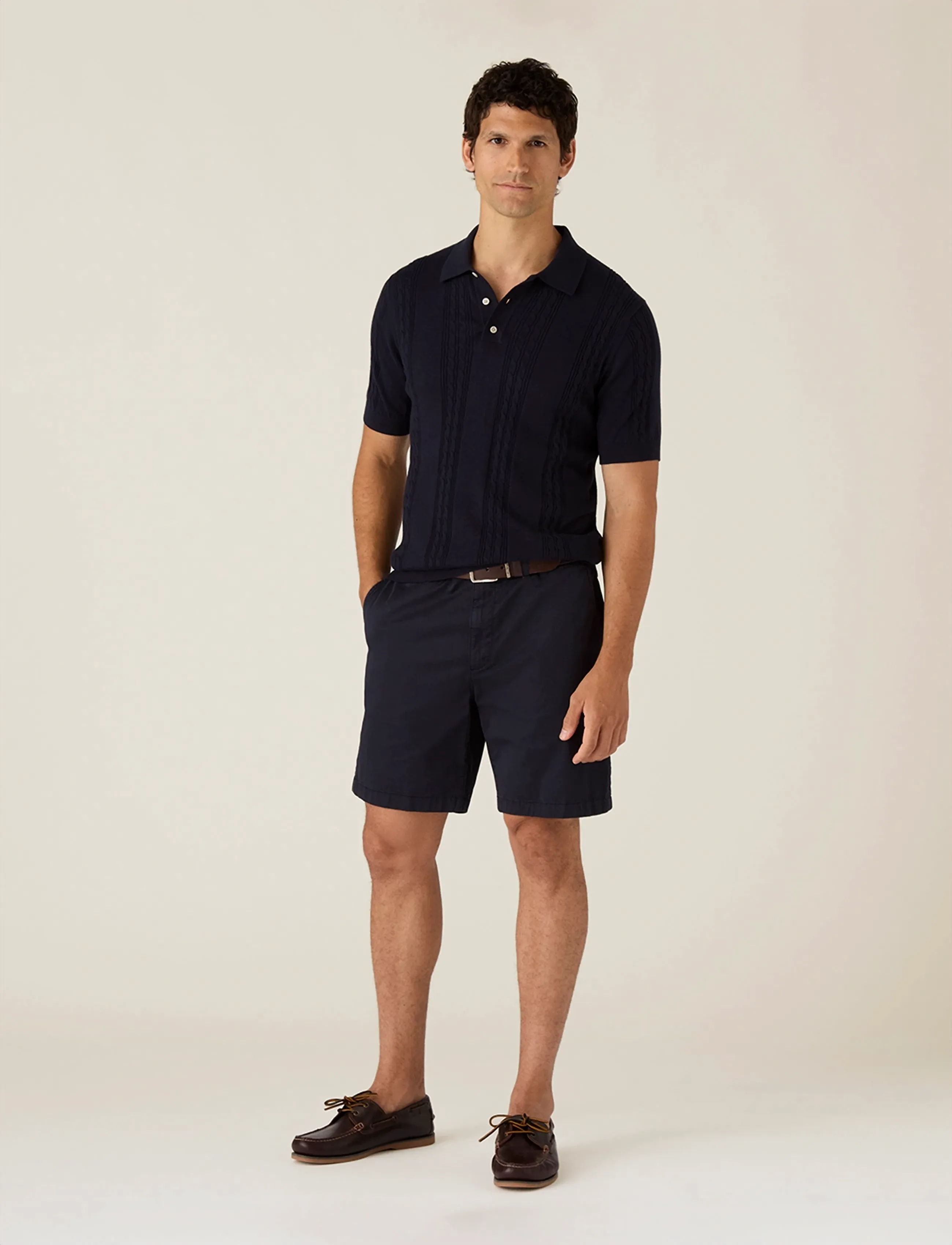 Lexington Clothing Short Sleeve Cable Knitted Polo Sweater - Poloer - DARK BLUE / navy