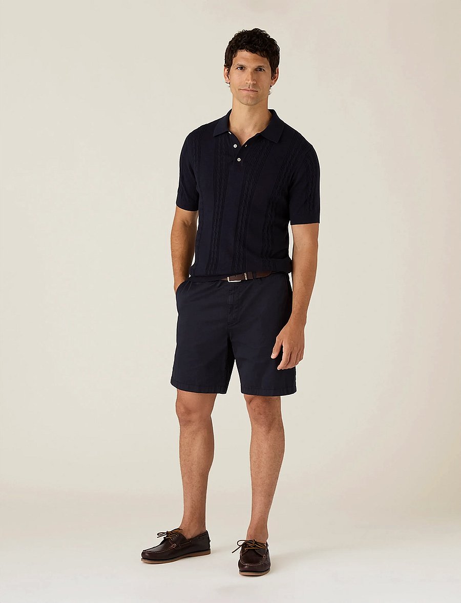 Lexington Clothing - Short Sleeve Cable Knitted Polo Sweater - polos à manches courtes - dark blue - 0