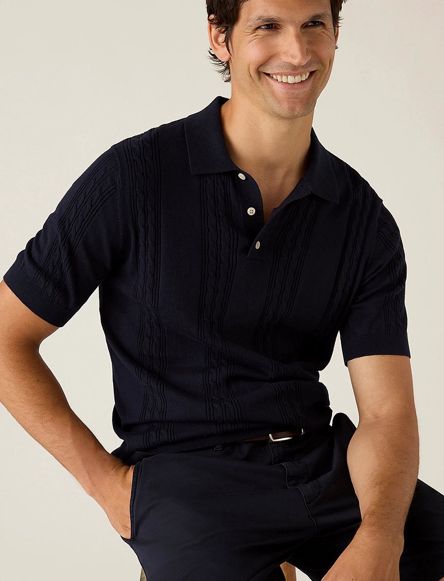 Lexington Clothing - Short Sleeve Cable Knitted Polo Sweater - polos à manches courtes - dark blue - 3