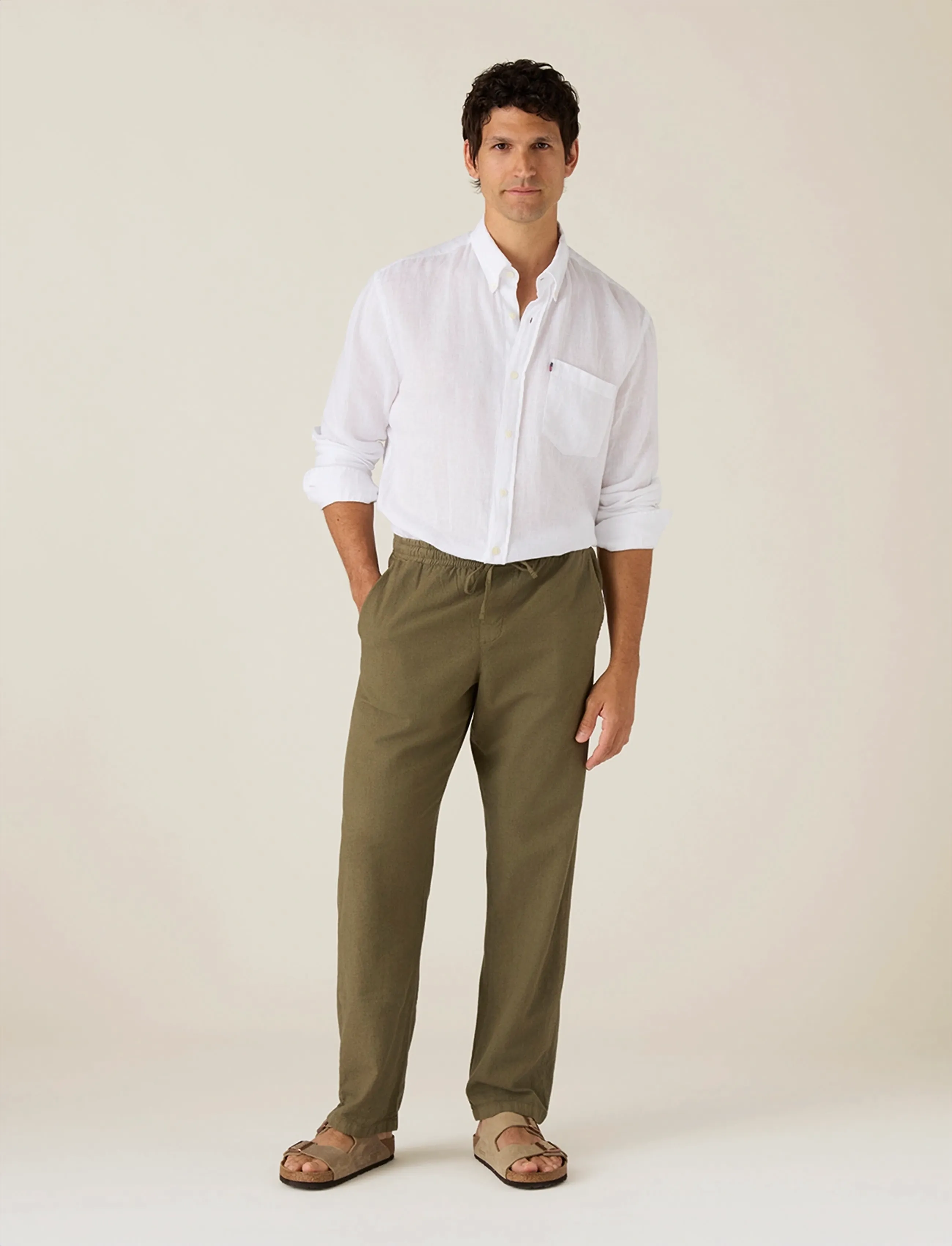 Lexington Clothing Casual Linen Blend Pants, S, Trousers, Khakigrün - Casual, Männerswear