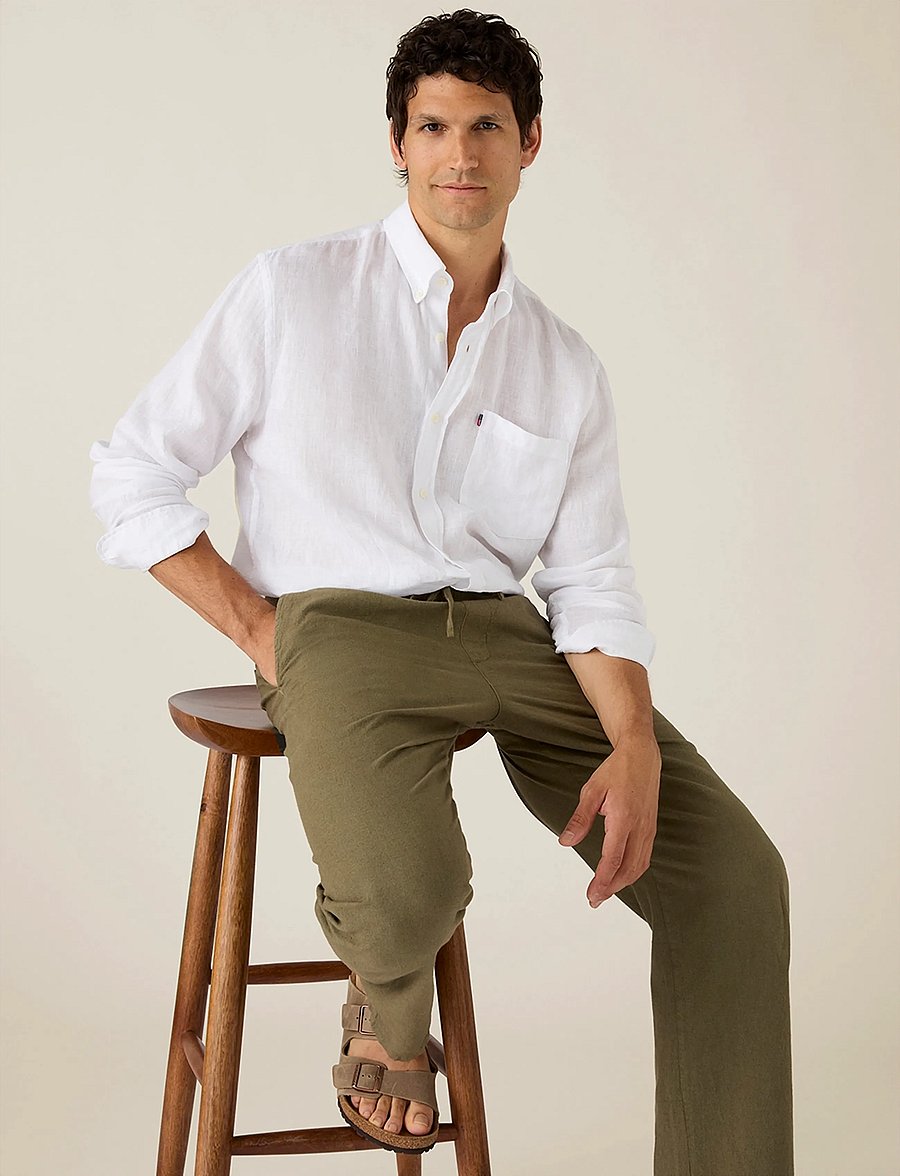 Lexington Clothing - Casual Linen Blend Pants - casual - dark green - 3